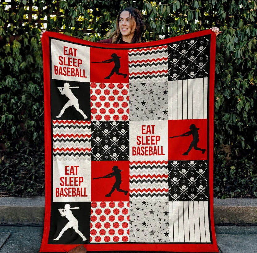 Eat Sleep Baseball Fleece Blanket Gift For Baseball Lovers Gift For Family Home Decor Bedding Couch Sofa Soft And Comfy Cozy