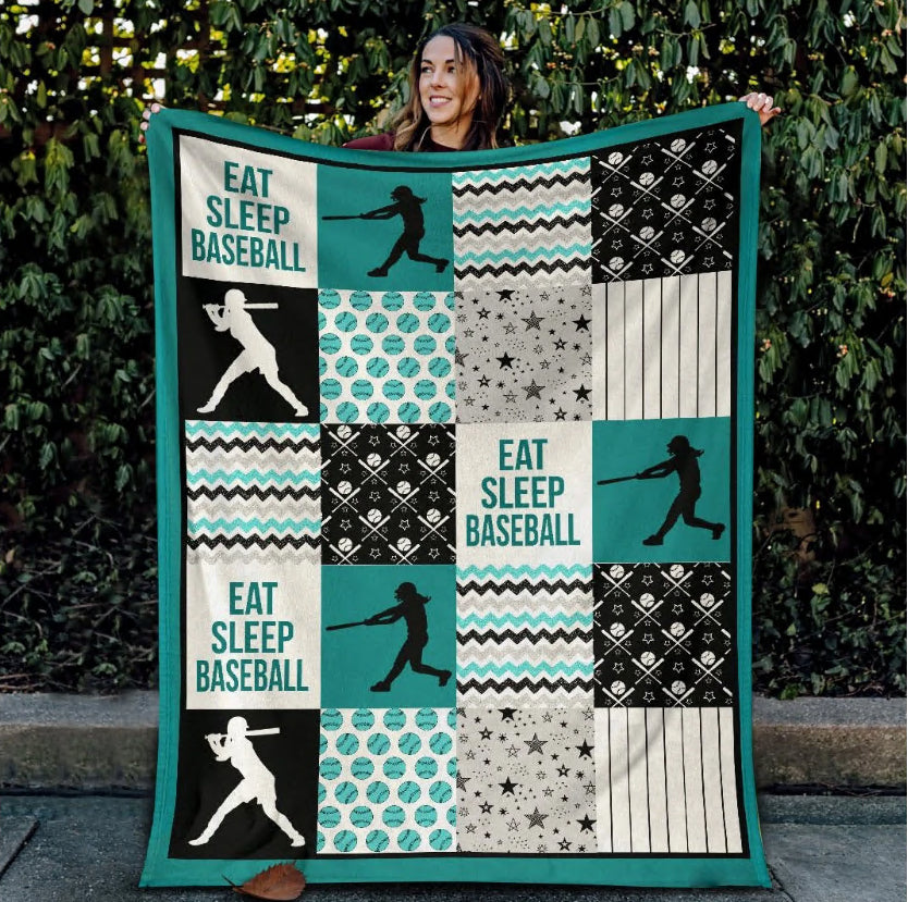 Eat Sleep Baseball Fleece Blanket Gift Idea For Baseball Lovers Gift For Family Birthday Gift, Home Decor Bedding Couch Sofa Soft And Comfy Cozy