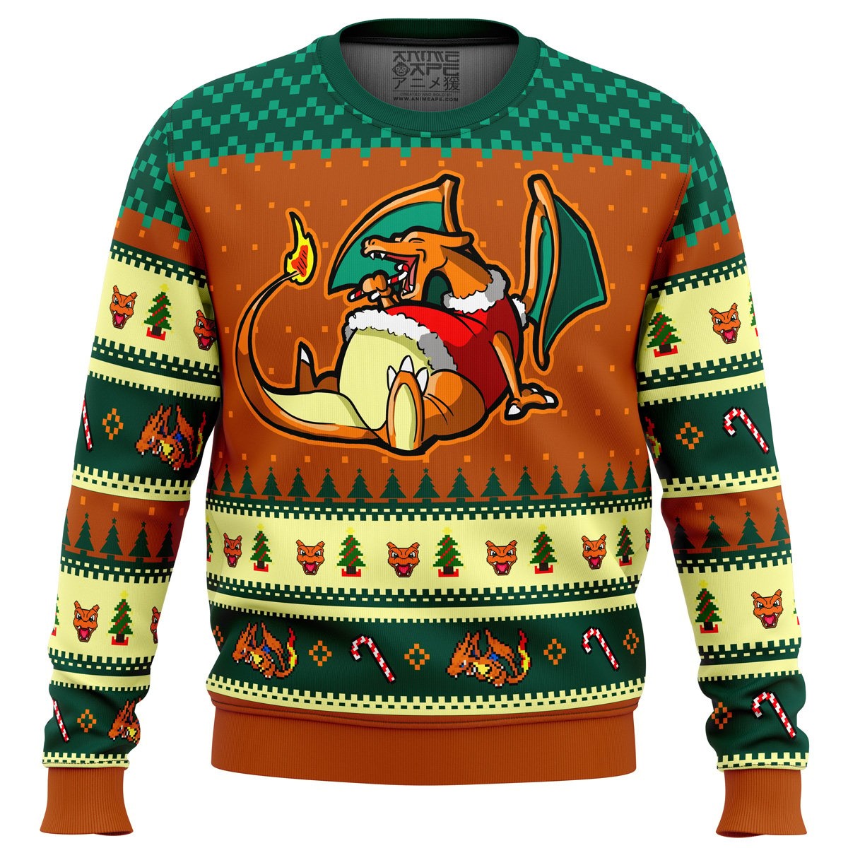 Eating Candy Cane Charizard Pokemon Christmas Sweater