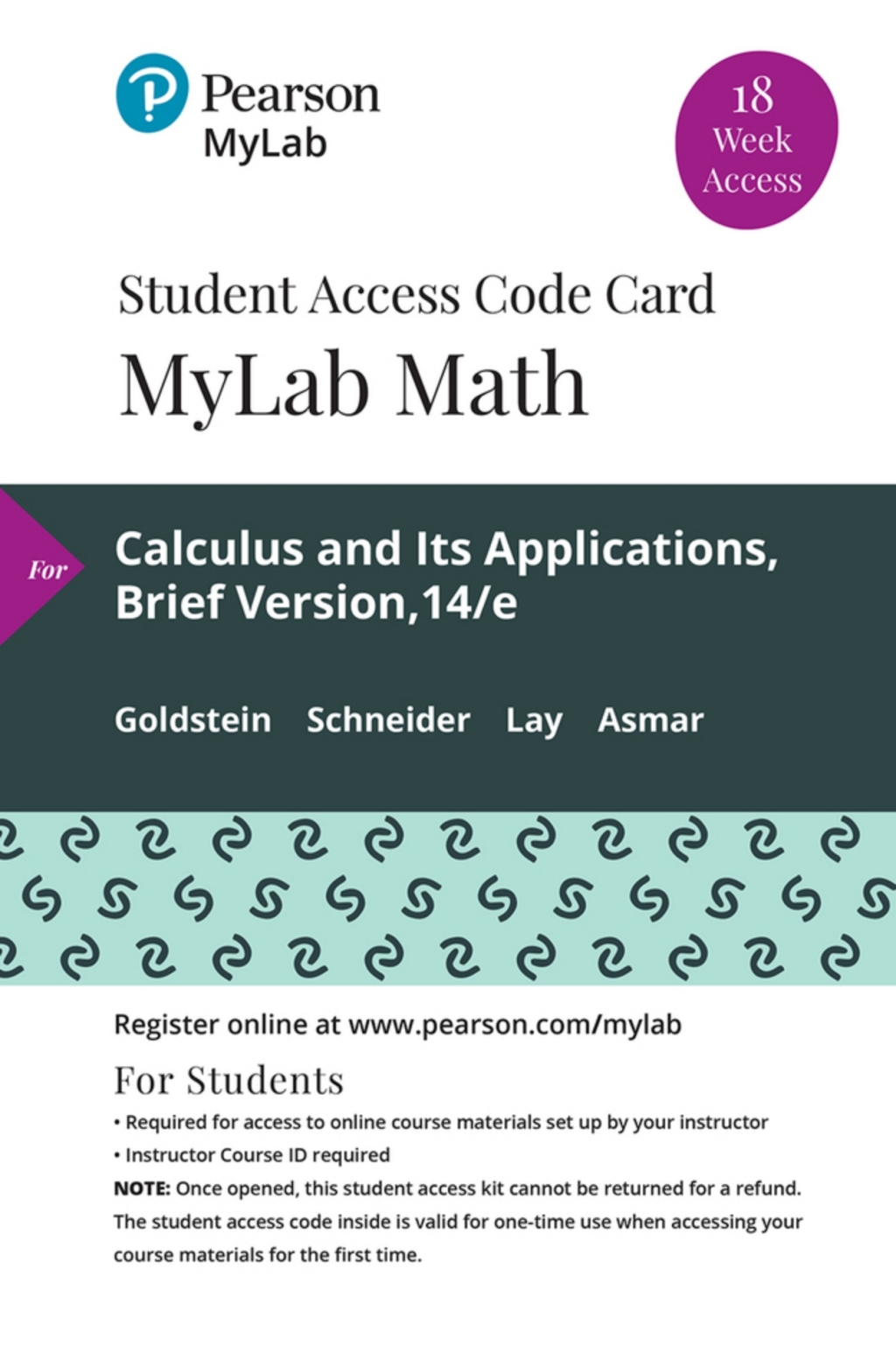 MyLab Math with Pearson (18 Weeks) for Calculus & Its Applications, Brief Version 14th Edition