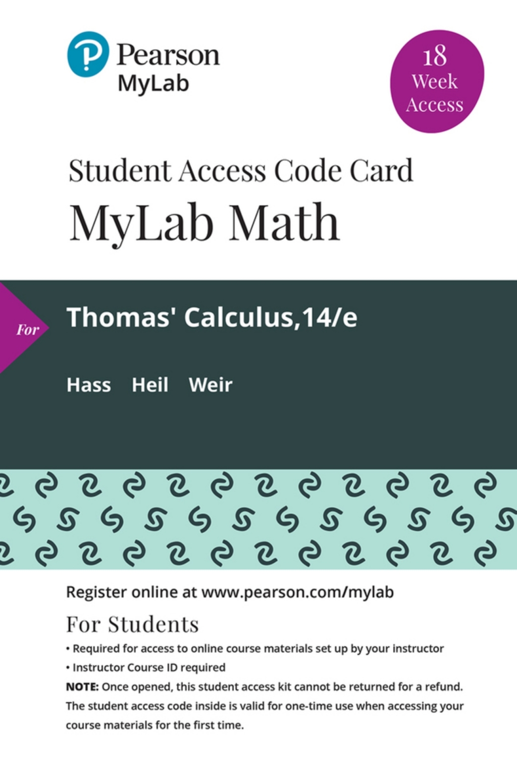 MyLab Math with Pearson (18 Weeks) for Thomas' Calculus 14th Edition