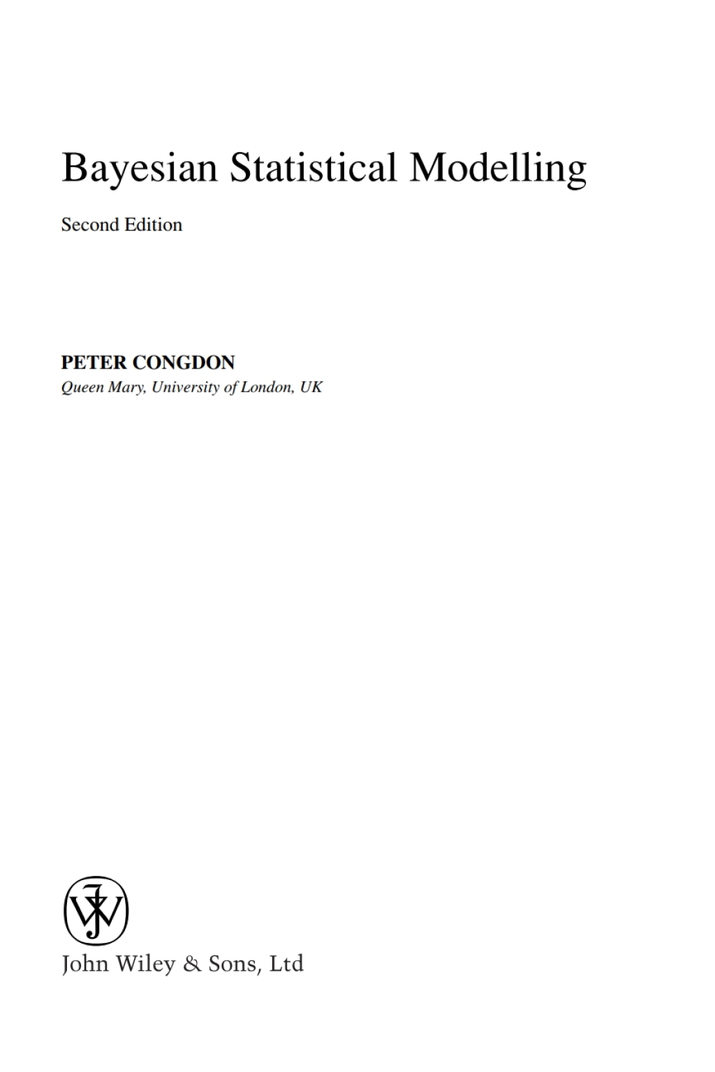 Bayesian Statistical Modelling 2nd Edition