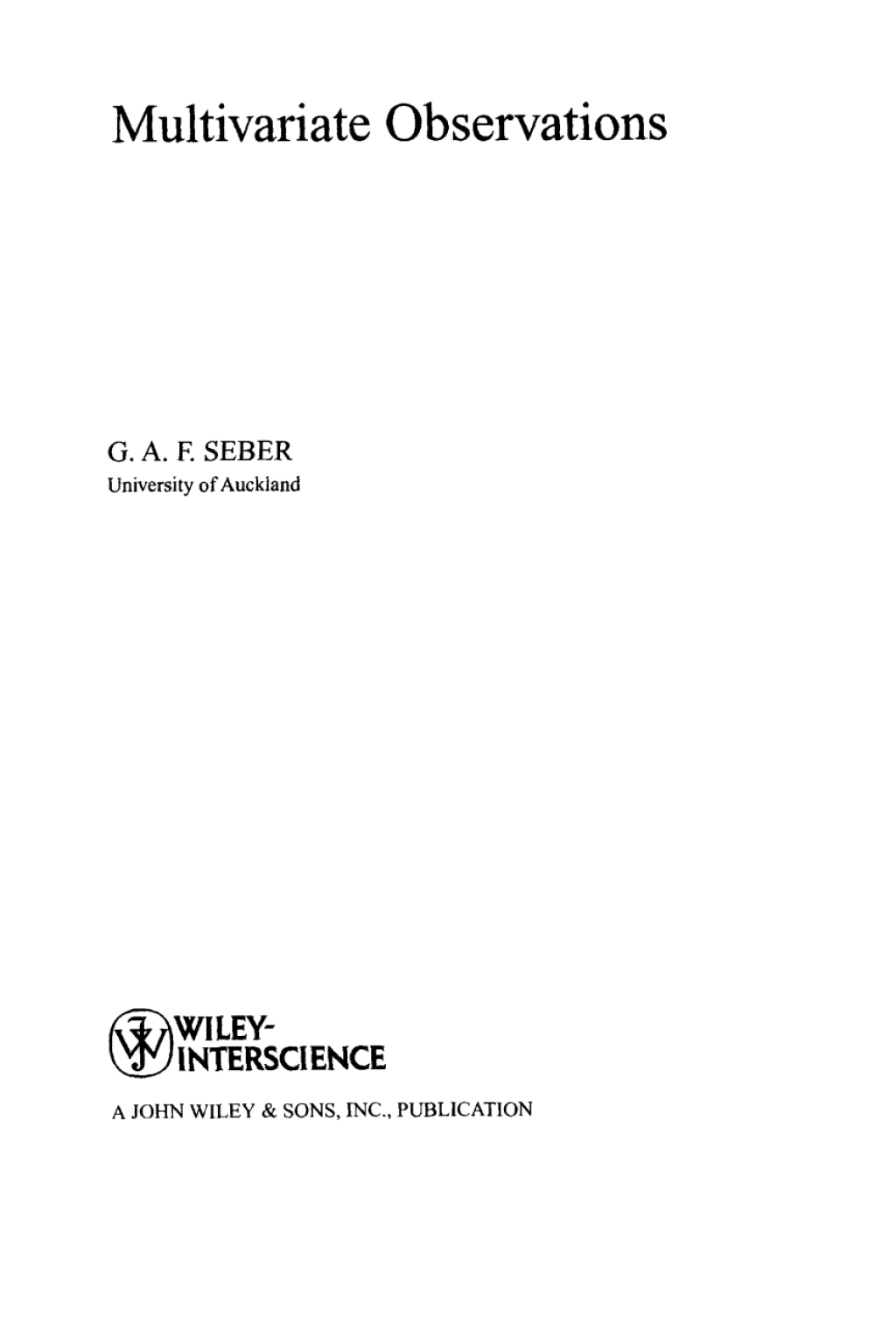 Multivariate Observations 1st Edition