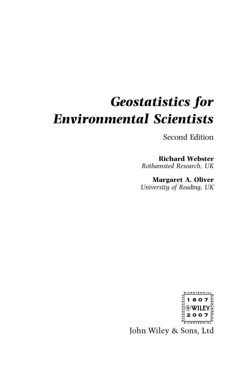 Geostatistics for Environmental Scientists 2nd Edition