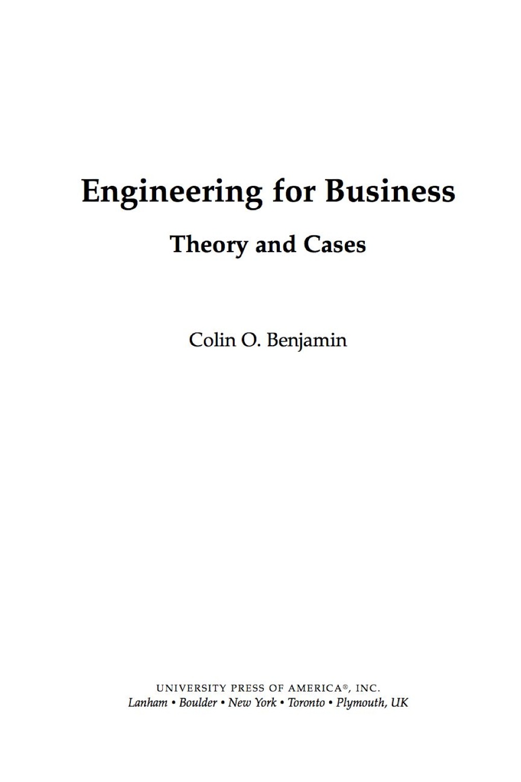 Engineering for Business Theory and Cases 
