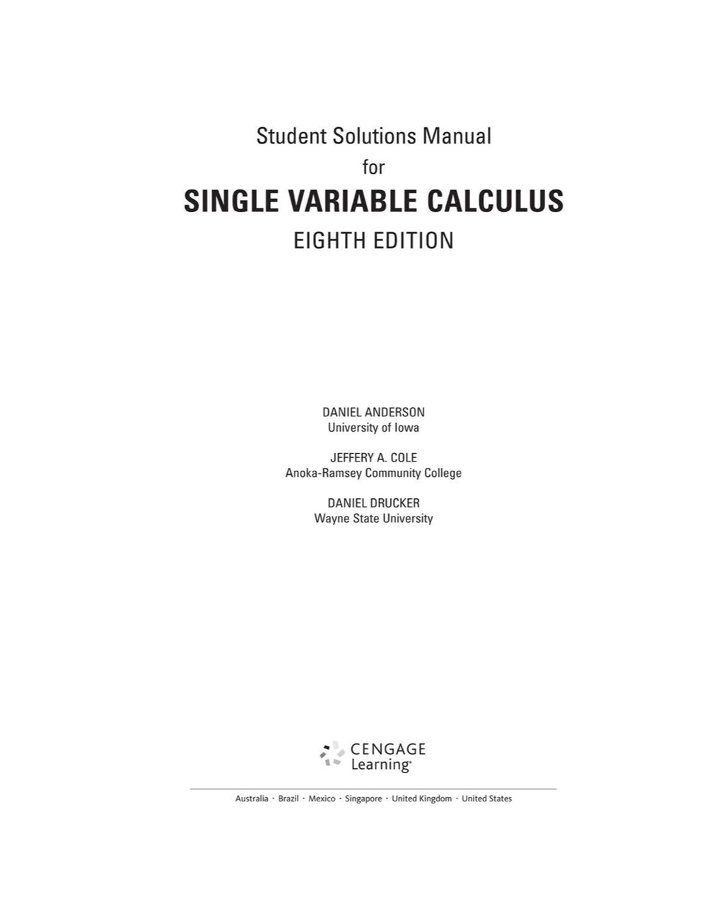 Student Solutions Manual, Chapters 1-11 for Stewart's Single Variable Calculus 8th Edition