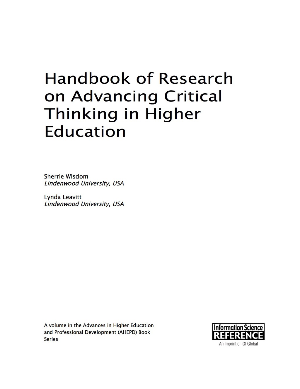 Handbook of Research on Advancing Critical Thinking in Higher Education 