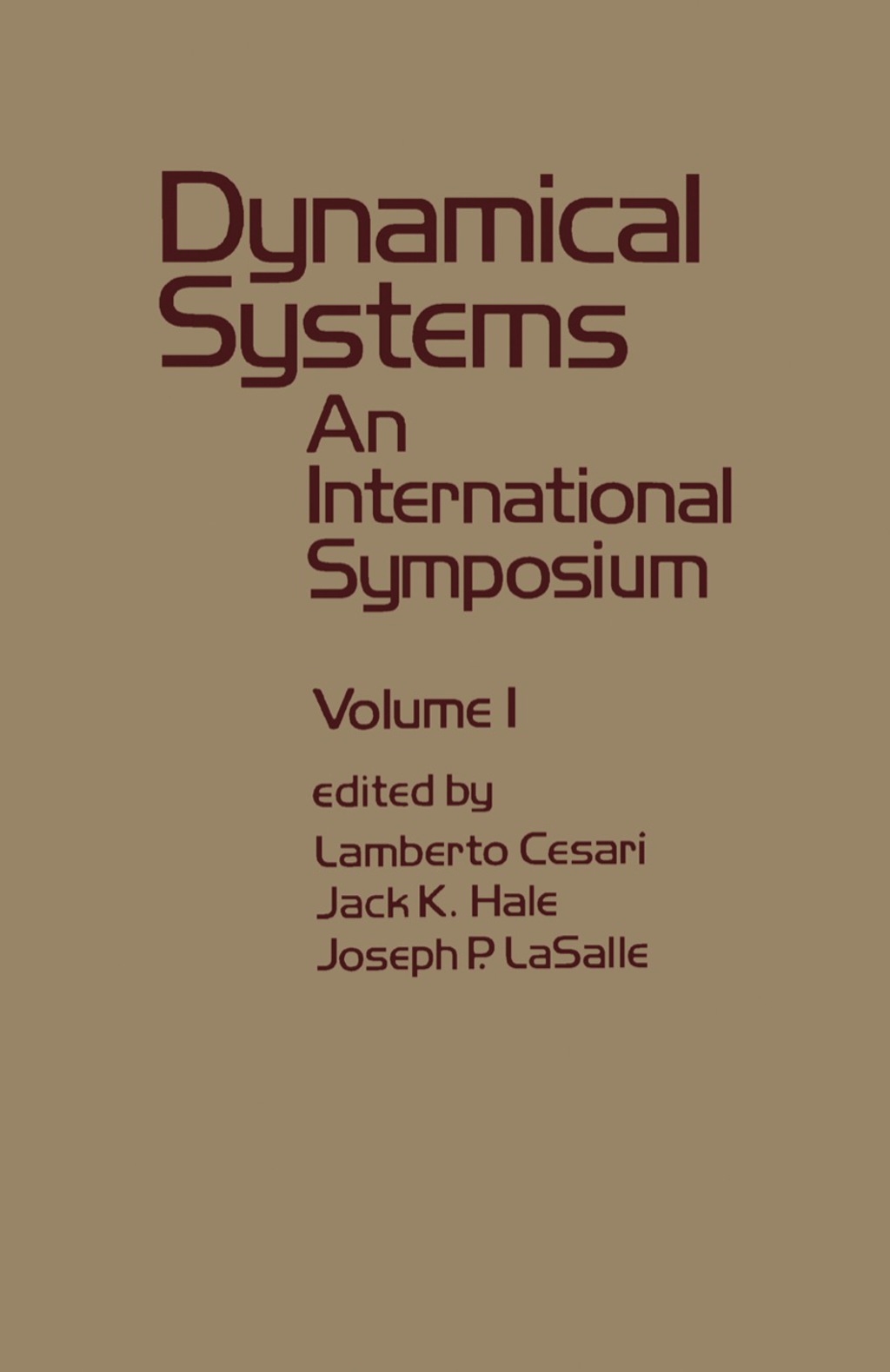 Dynamical Systems An International Symposium 