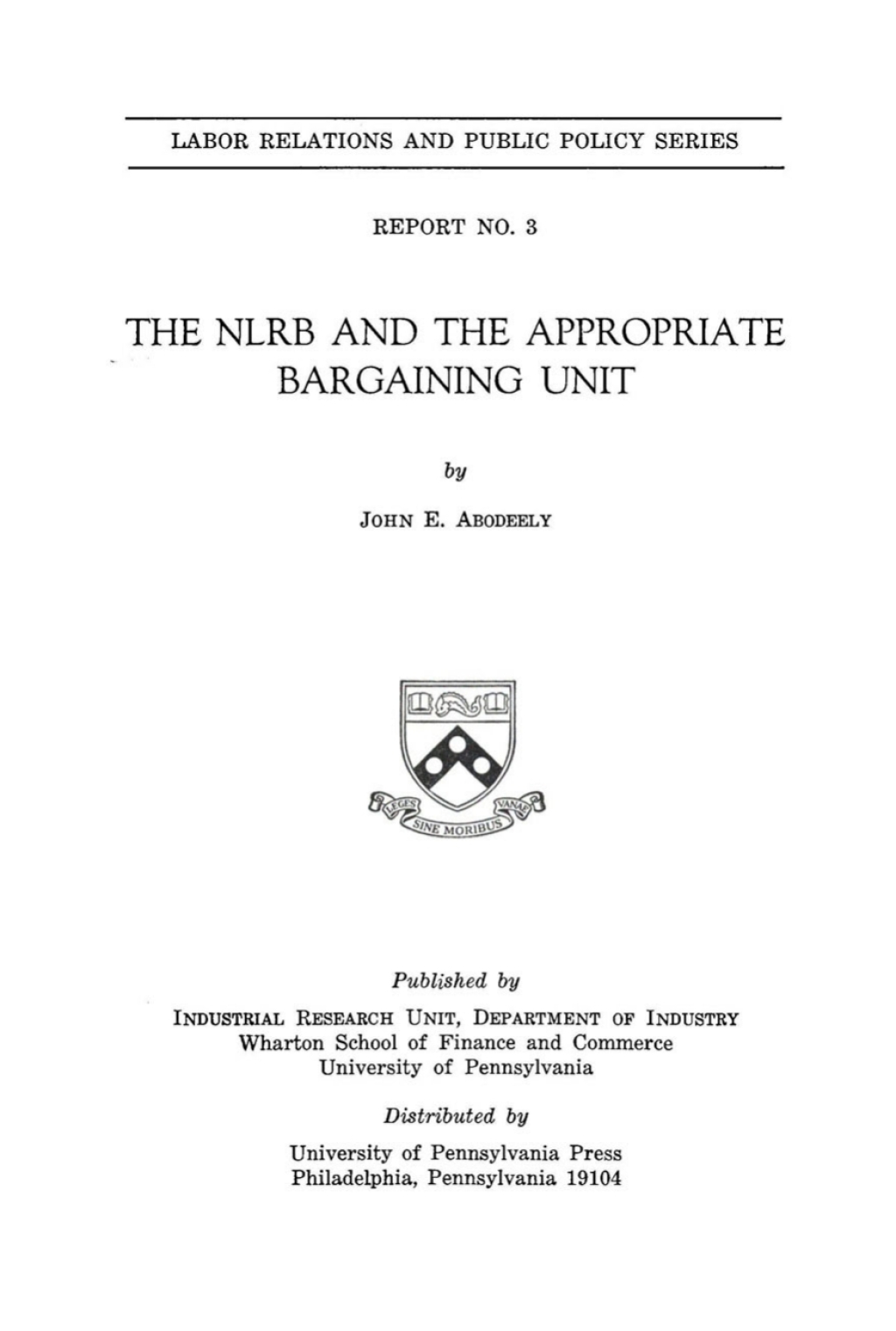 The NLRB and the Appropriate Bargaining Unit 