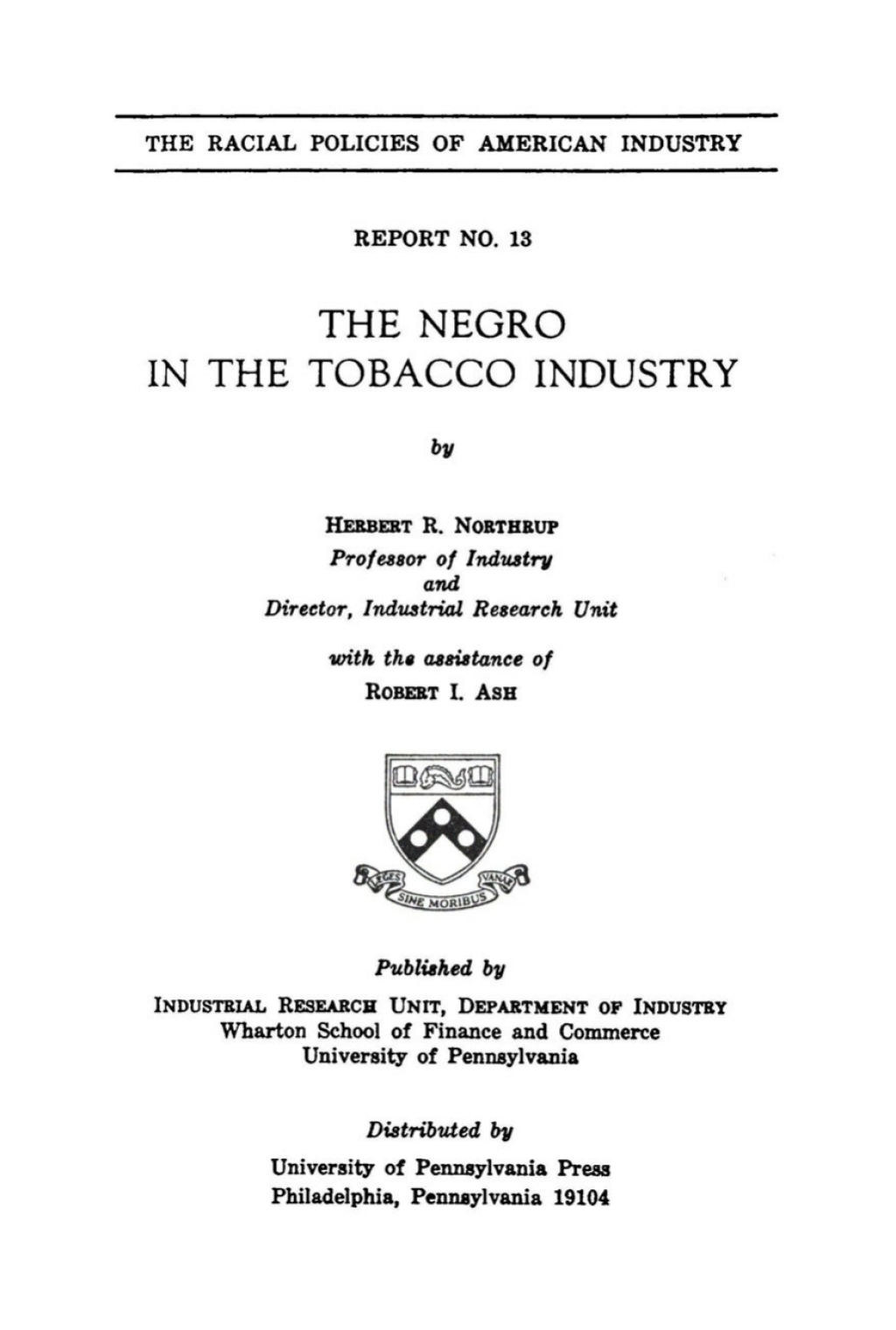 The Negro in the Tobacco Industry 