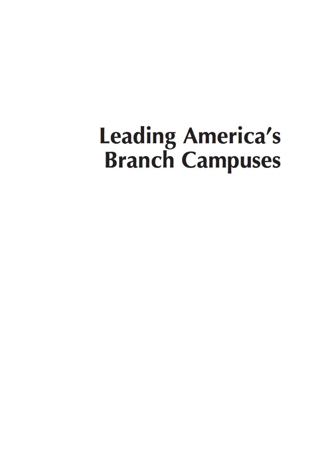 Leading America's Branch Campuses 