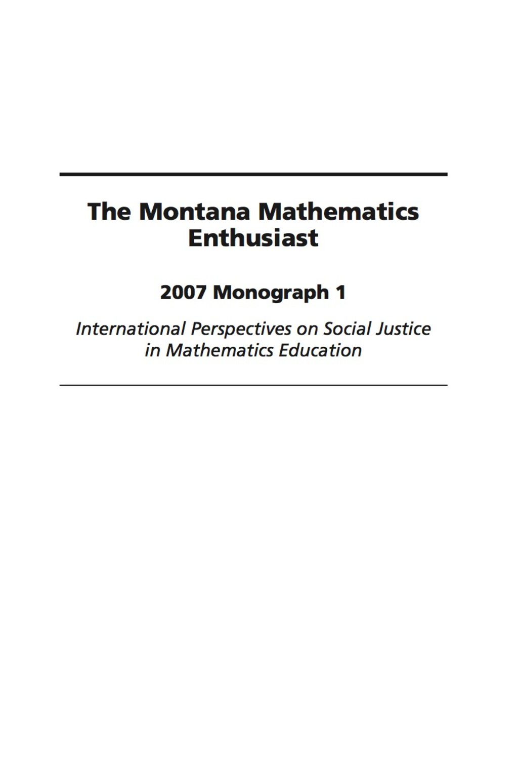International Perspectives on Social Justice in Mathematics Education 