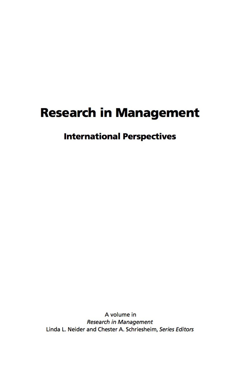 Research in Management International Perspectives 