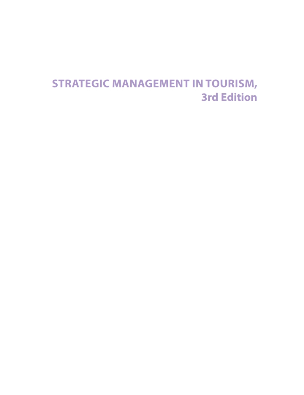Strategic Management in Tourism 3rd Edition