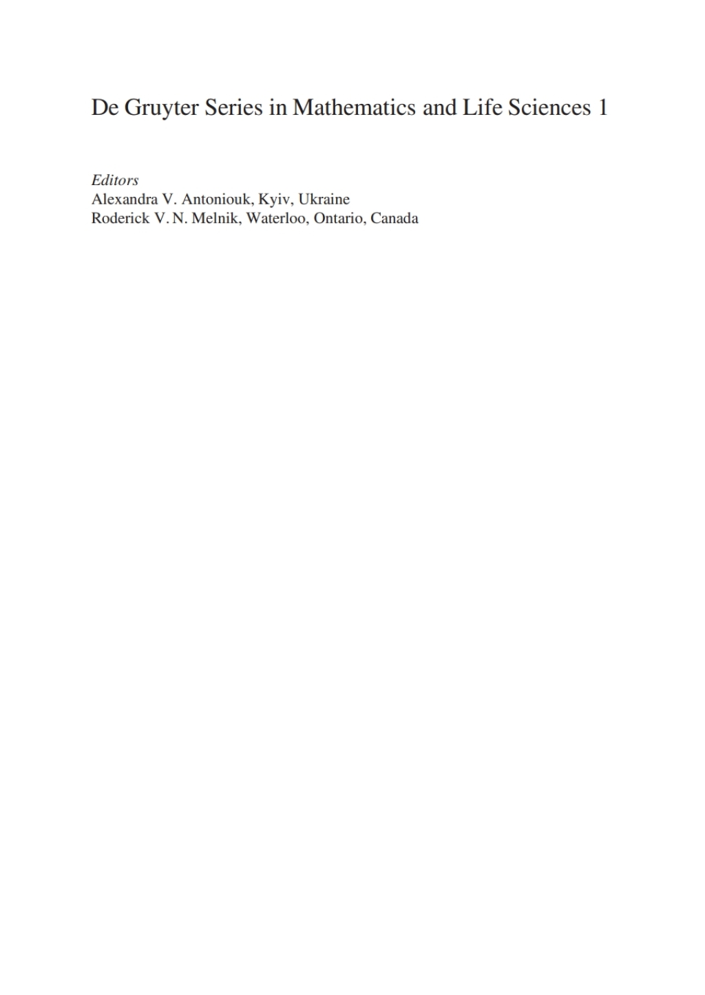 Mathematics and Life Sciences 1st Edition