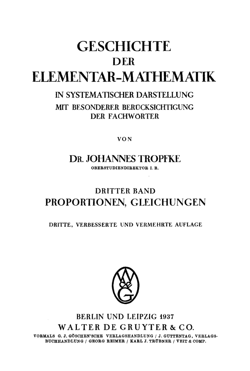 Proportionen, Gleichungen 3rd Edition