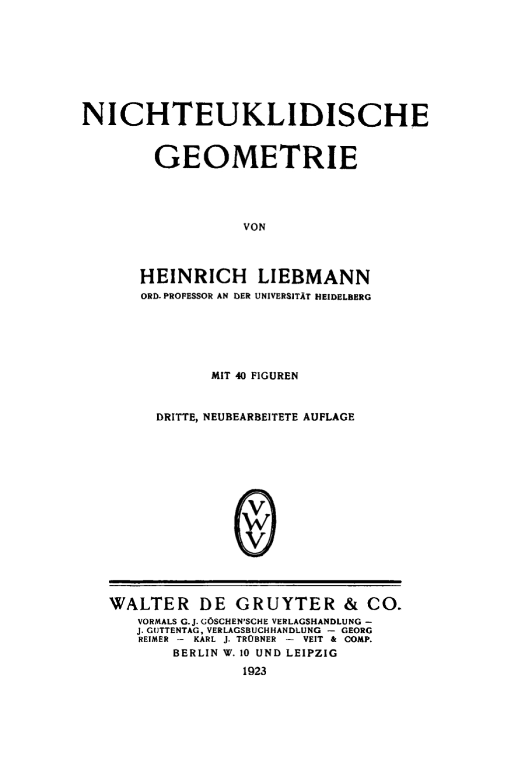 Nichteuklidische Geometrie 3rd Edition