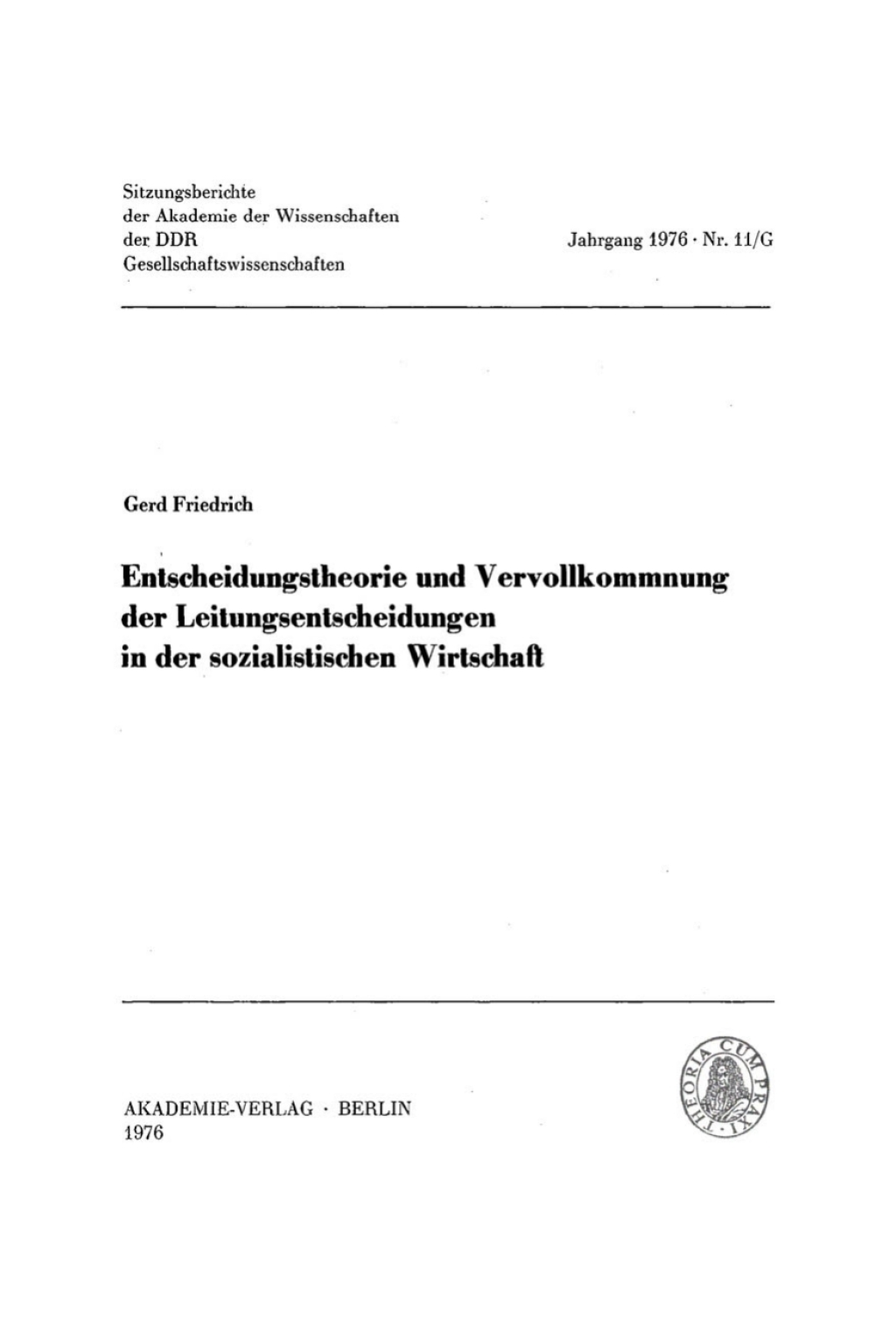 Entscheidungstheorie und Vervollkommnung der Leitungsentscheidungen in der sozialistischen Wirtschaft 1st Edition
