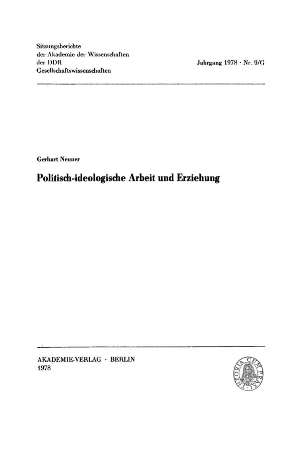 Politisch-ideologische Arbeit und Erziehung 1st Edition
