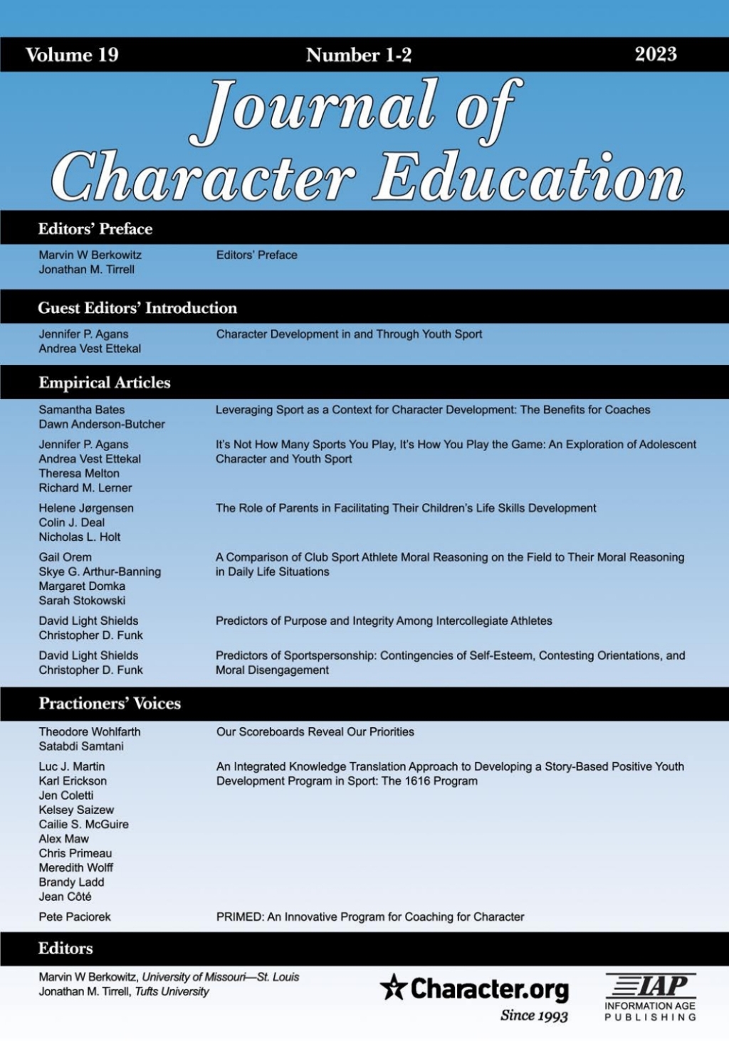 Journal of Character Education: Volume 19 Number 1-2 2023 