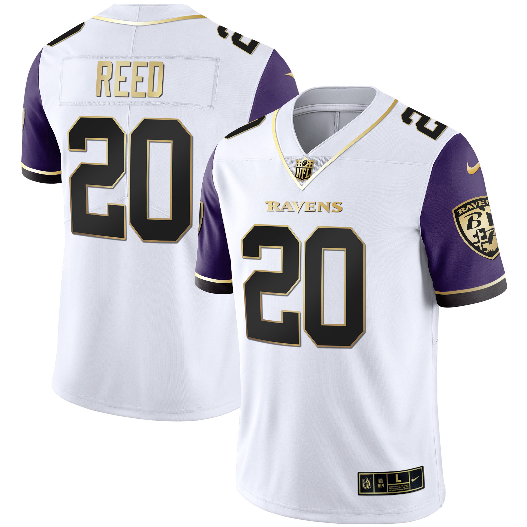 Ed Reed Men's Baltimore Ravens Gold Vapor Color Sleeve Jersey All Stitched