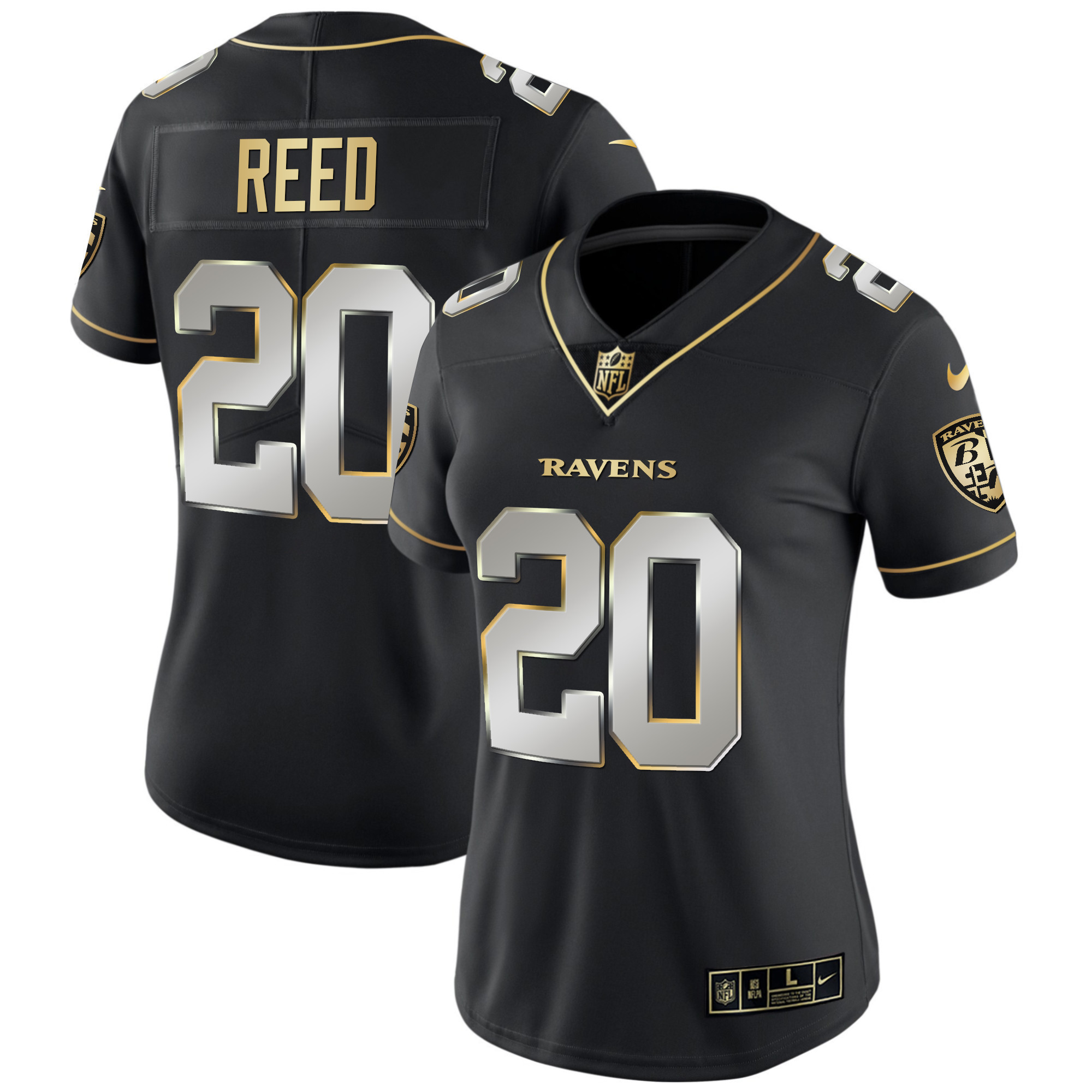 Ed Reed WoMen's Baltimore Ravens Gold Vapor Black Limited Jersey All Stitched