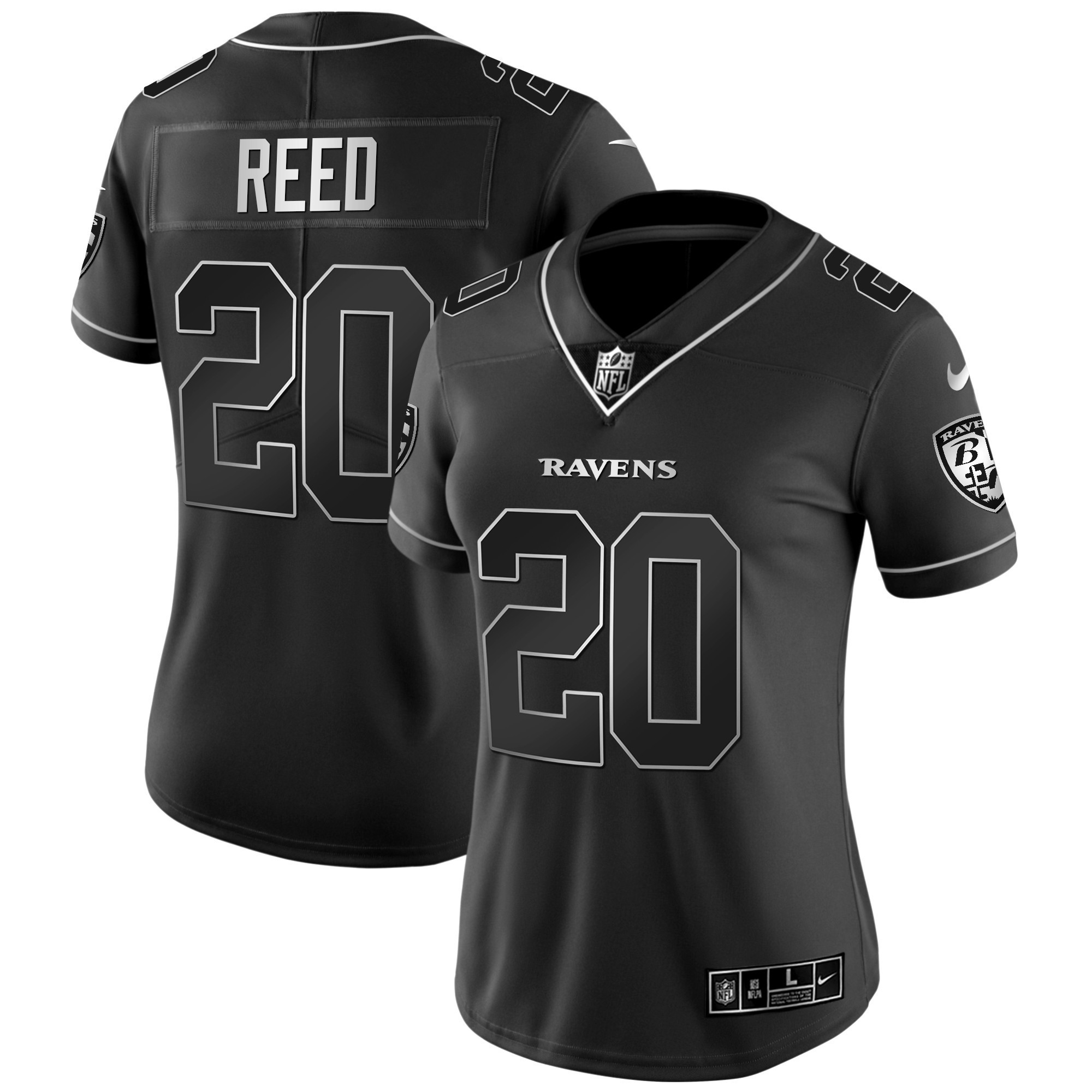Ed Reed WoMen's Baltimore Ravens Gold Vapor Black Silver Jersey All Stitched