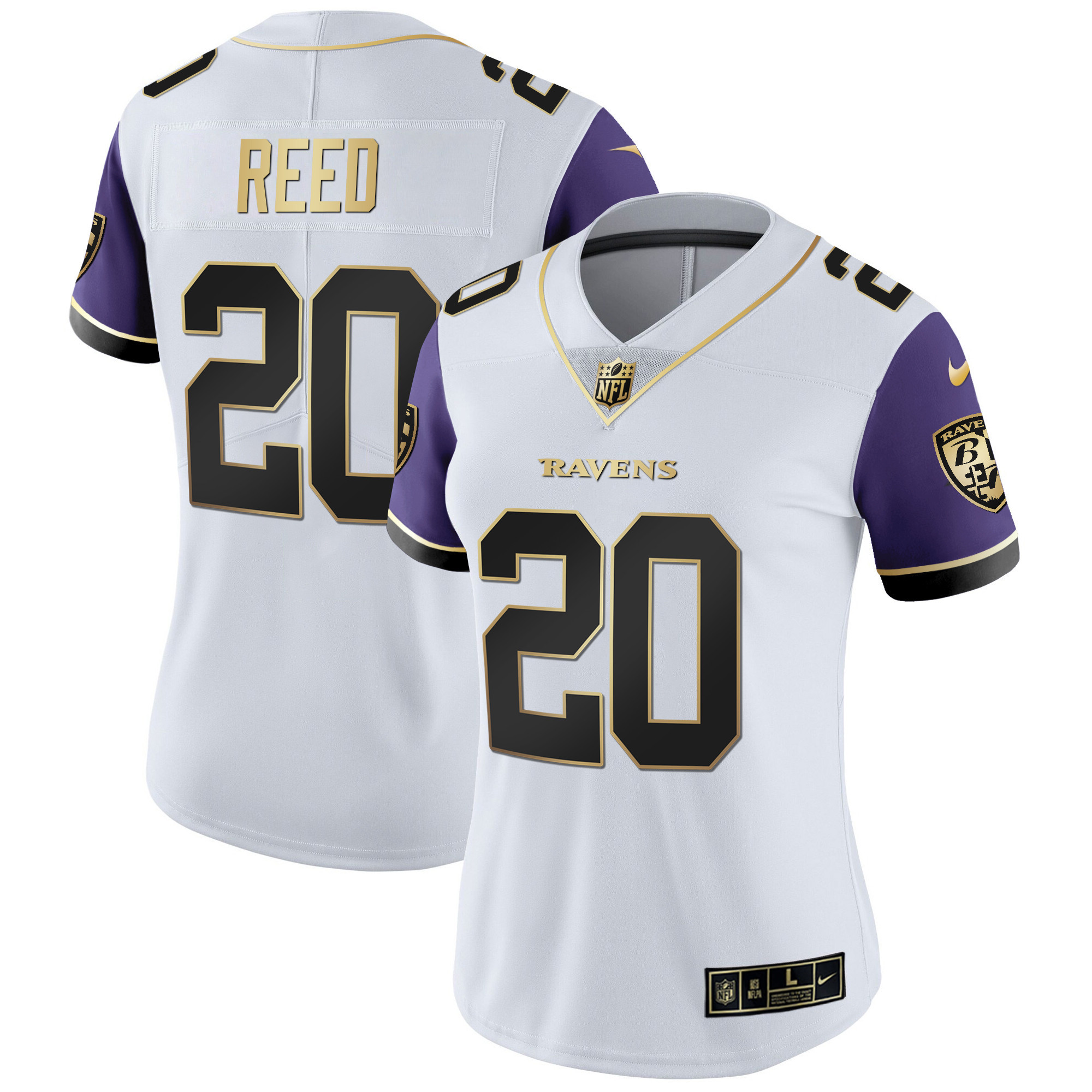 Ed Reed WoMen's Baltimore Ravens Gold Vapor Color Sleeve Jersey All Stitched