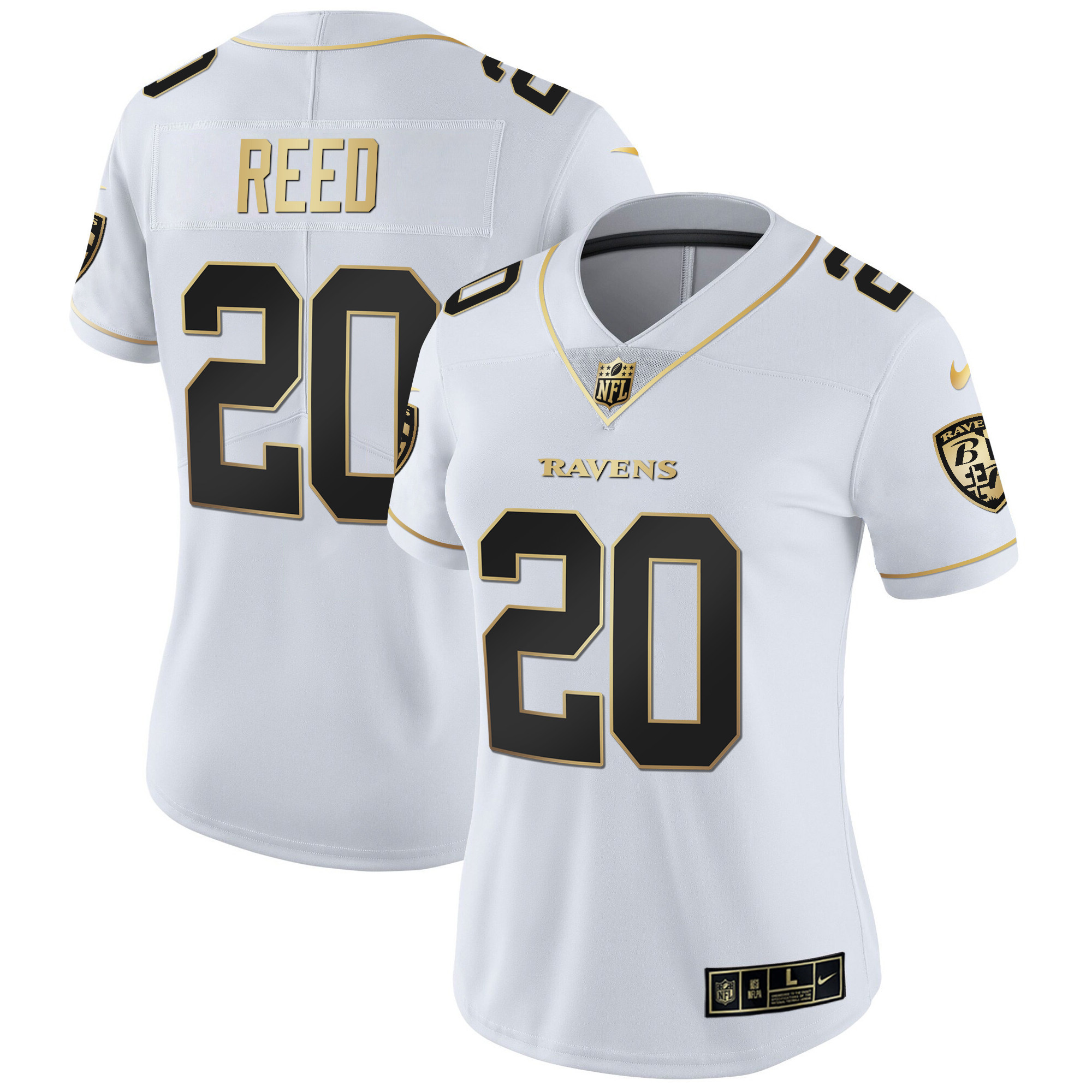 Ed Reed WoMen's Baltimore Ravens Gold Vapor White Gold Jersey All Stitched