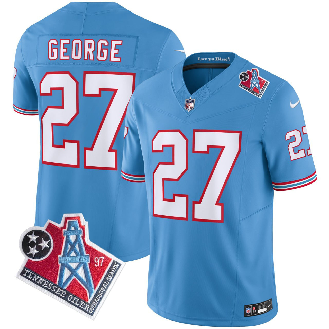 Eddie George Tennessee Titans Light Blue Light Blue Jersey - All Stitched 
