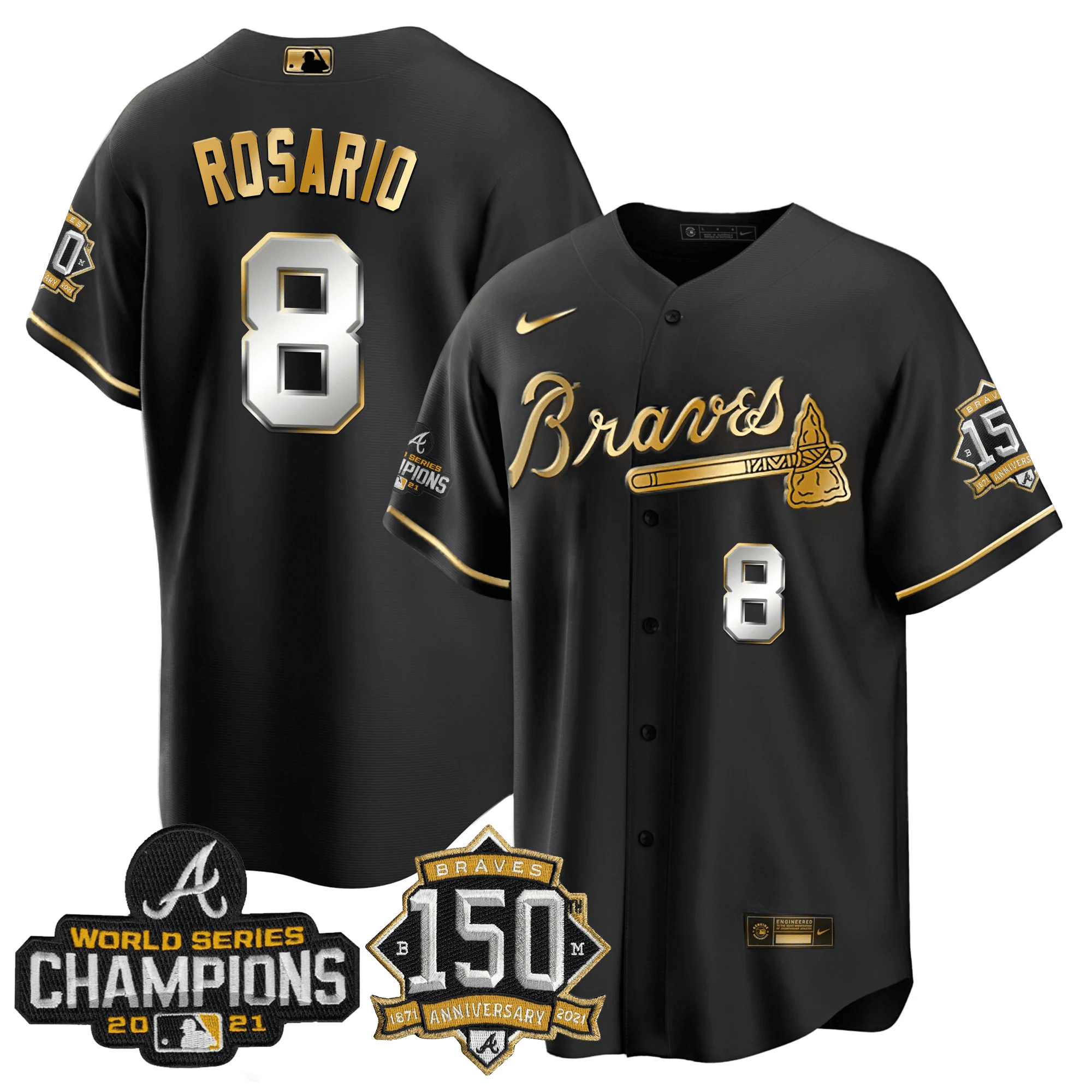 Eddie Rosario Atlanta Braves World Series Champion Black Gold Cool Base Jersey - All Stitched