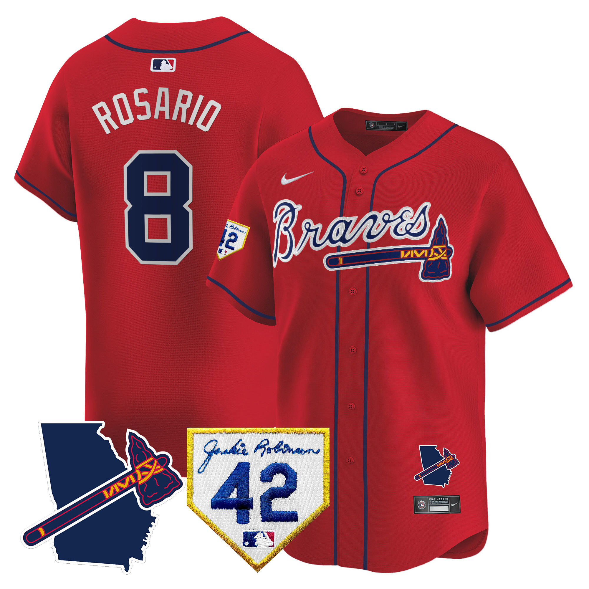 Eddie Rosario Men's Atlanta Braves 2024 Robinson & Georgia Patch Vapor Premier Limited Red Jersey - All Stitched