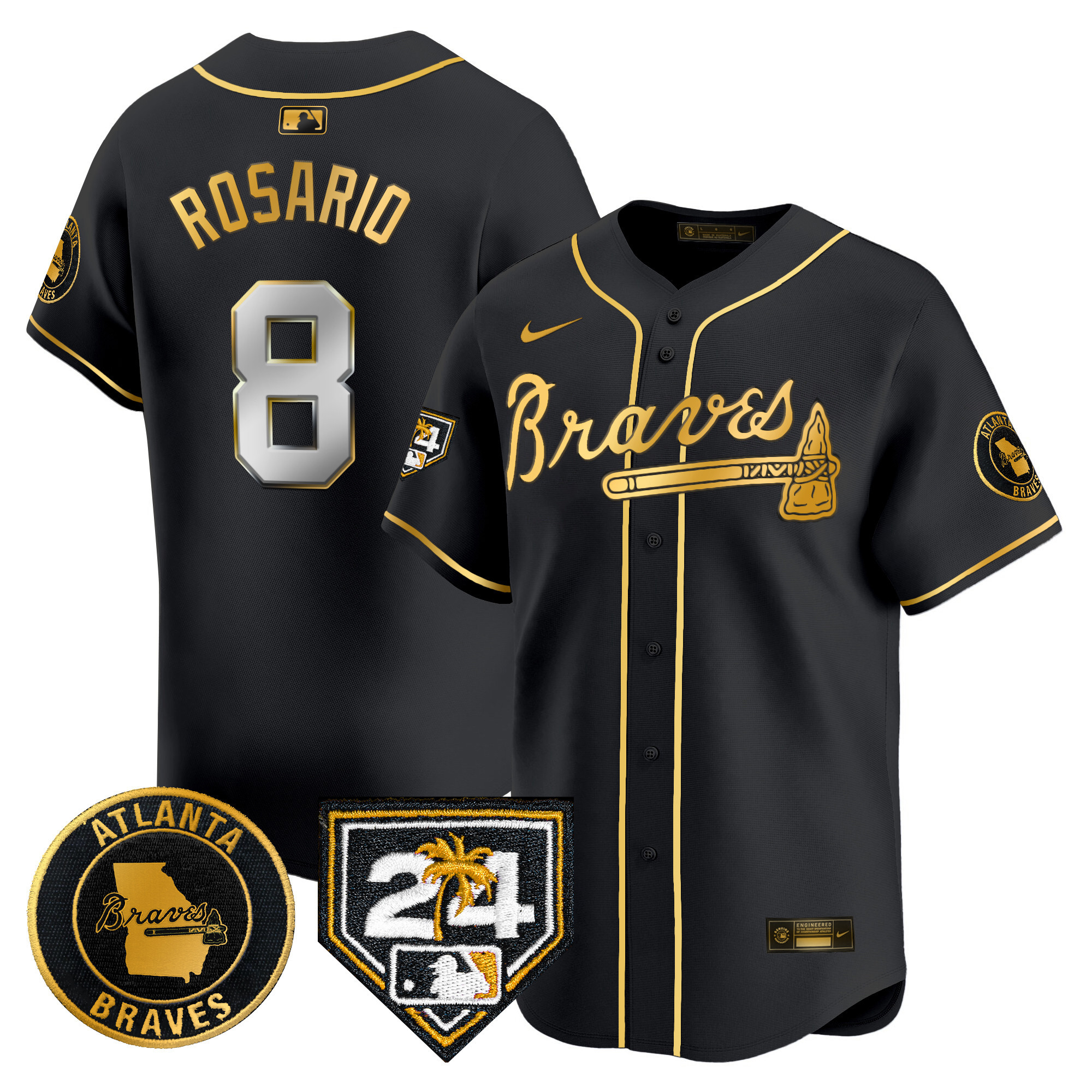Eddie Rosario Men's Atlanta Braves 2024 Spring Training Patch Vapor Premier Limited Black Gold Jersey - All Stitched