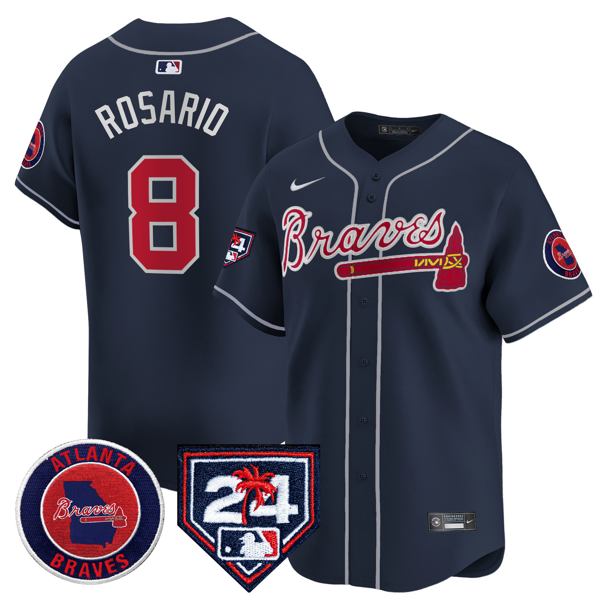 Eddie Rosario Men's Atlanta Braves 2024 Spring Training Patch Vapor Premier Limited Navy Jersey - All Stitched