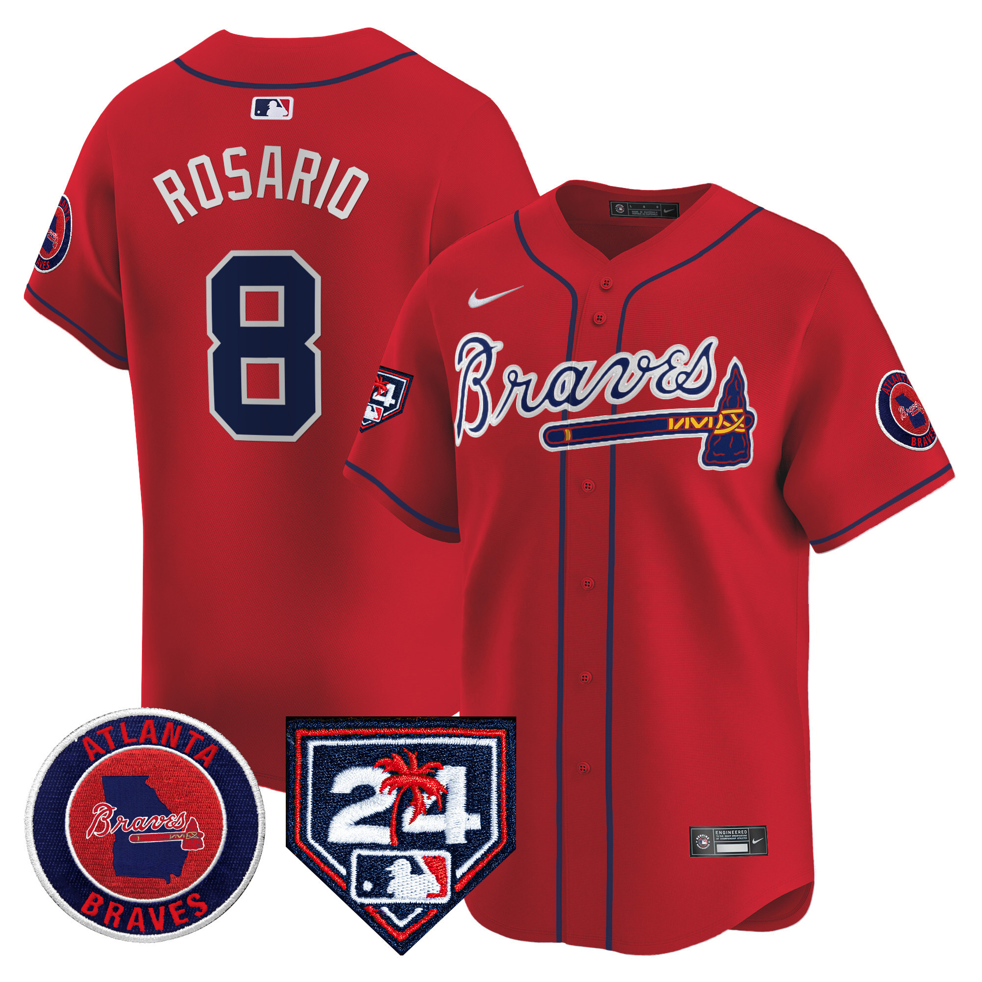 Eddie Rosario Men's Atlanta Braves 2024 Spring Training Patch Vapor Premier Limited Red Jersey - All Stitched