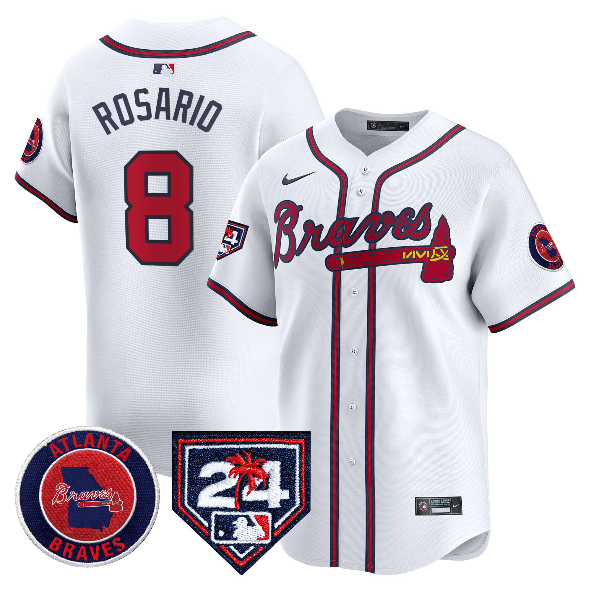 Eddie Rosario Men's Atlanta Braves 2024 Spring Training Patch Vapor Premier Limited White Jersey - All Stitched