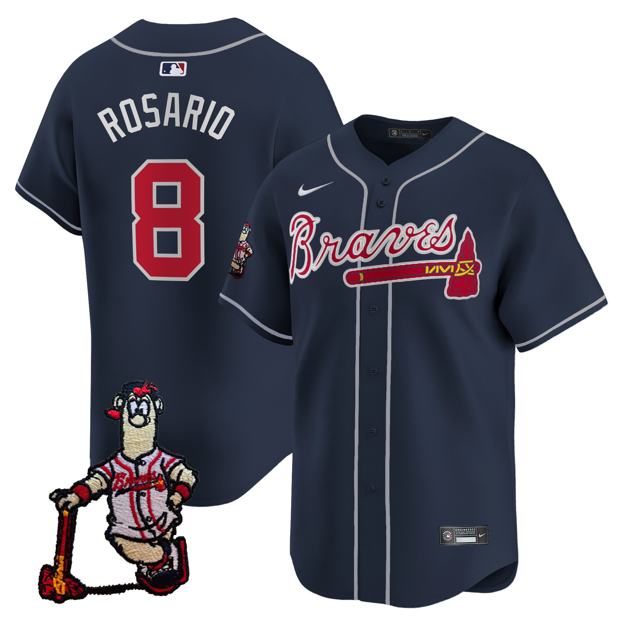 Eddie Rosario Men's Atlanta Braves Blooper Patch Vapor Premier Limited Navy Jersey - All Stitched