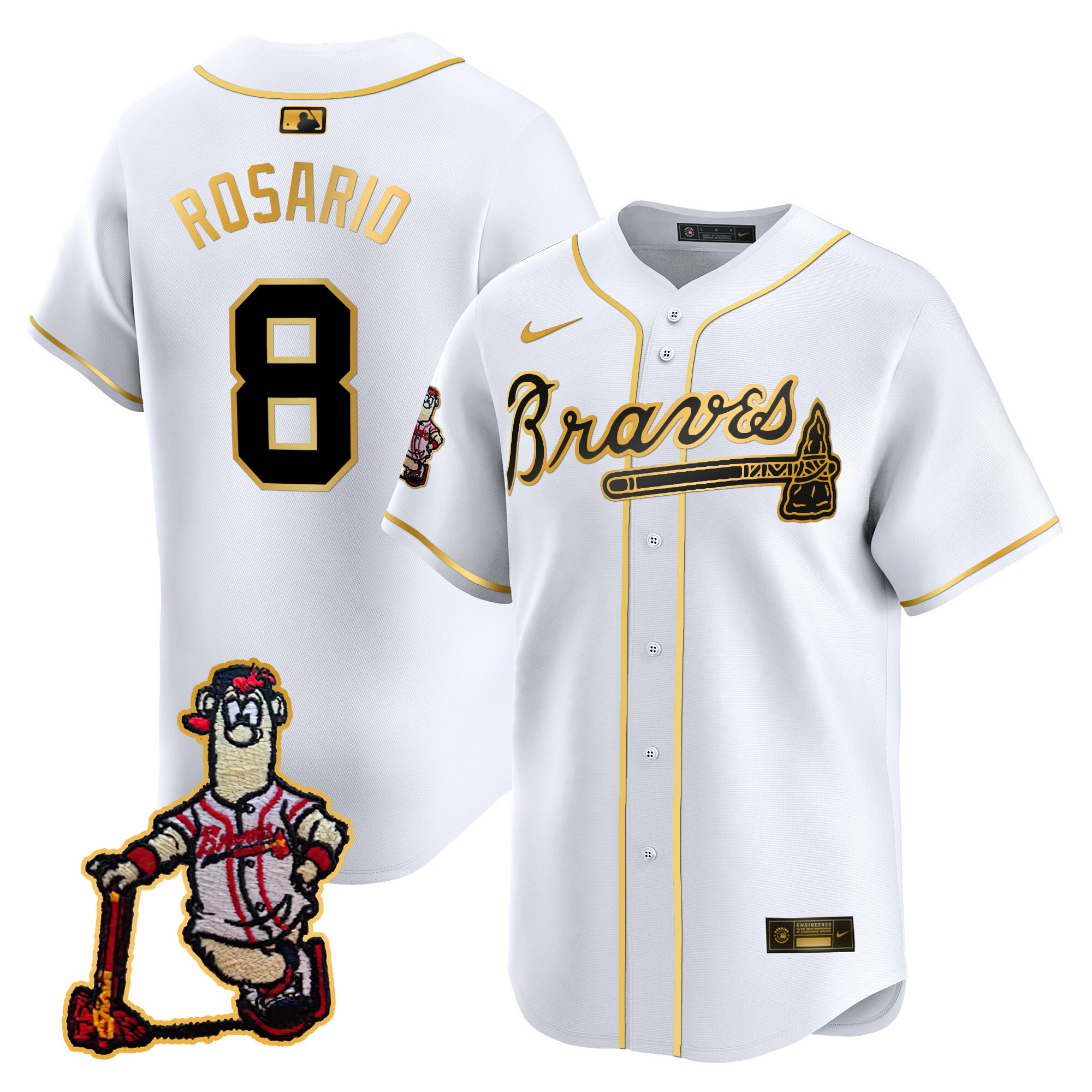 Eddie Rosario Men's Atlanta Braves Blooper Patch Vapor Premier Limited White Gold Jersey - All Stitched