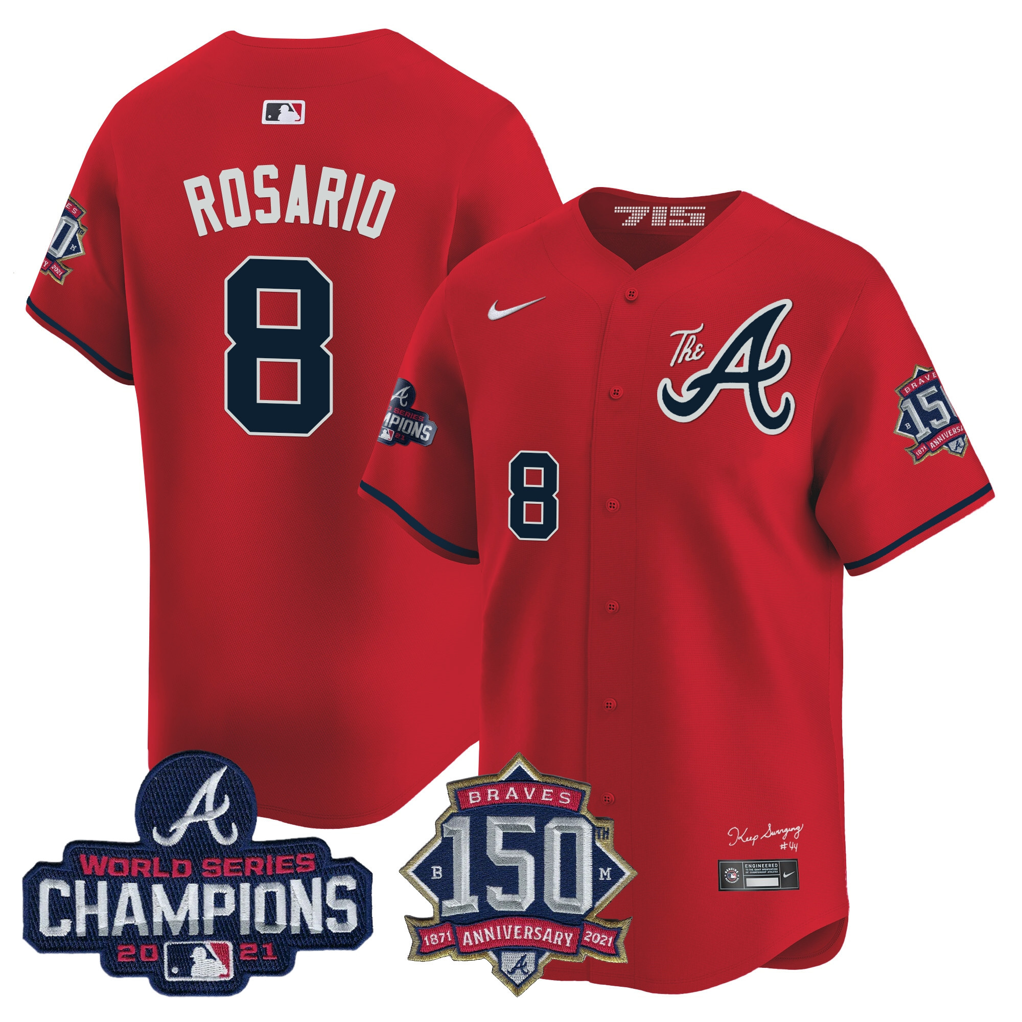 Eddie Rosario Men's Atlanta Braves Champions & 150th Patch Vapor Premier Limited Red Jersey - All Stitched