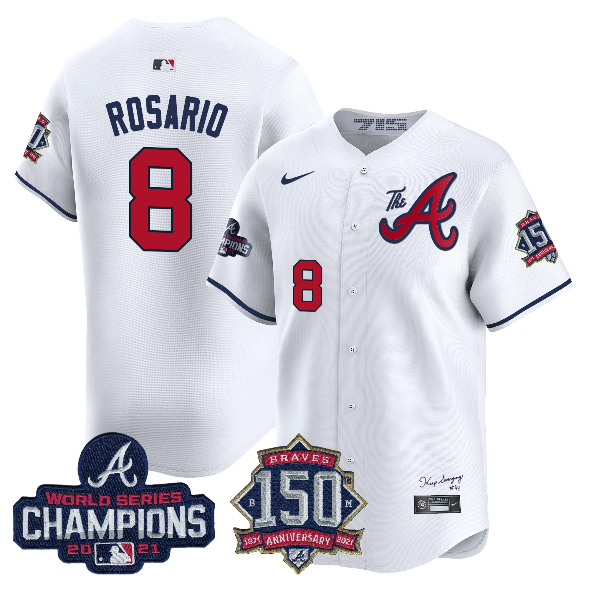 Eddie Rosario Men's Atlanta Braves Champions & 150th Patch Vapor Premier Limited White Jersey - All Stitched