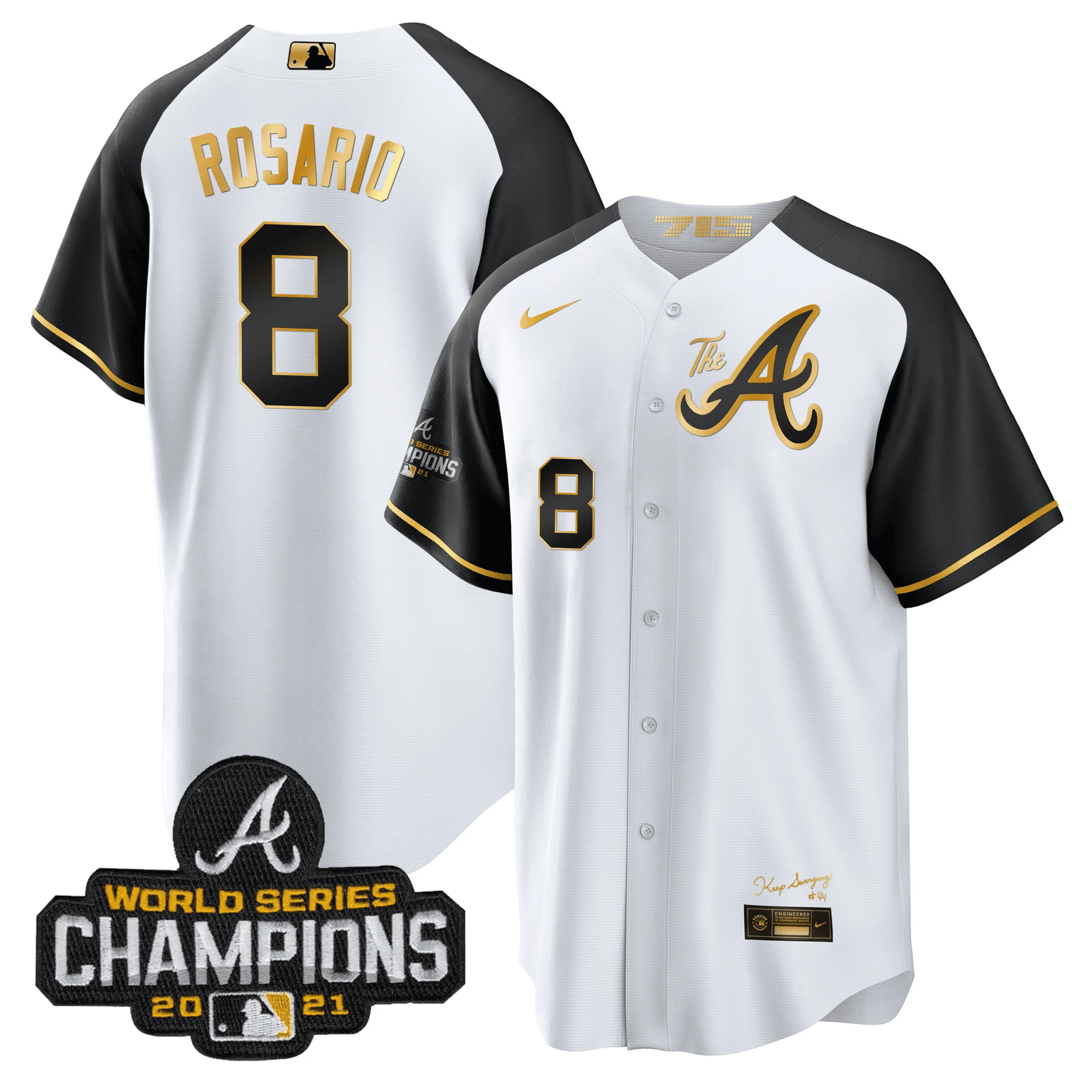 Eddie Rosario Men's Atlanta Braves Champions Alternate Gold Cool Base Black Sleeves Jersey - All Stitched