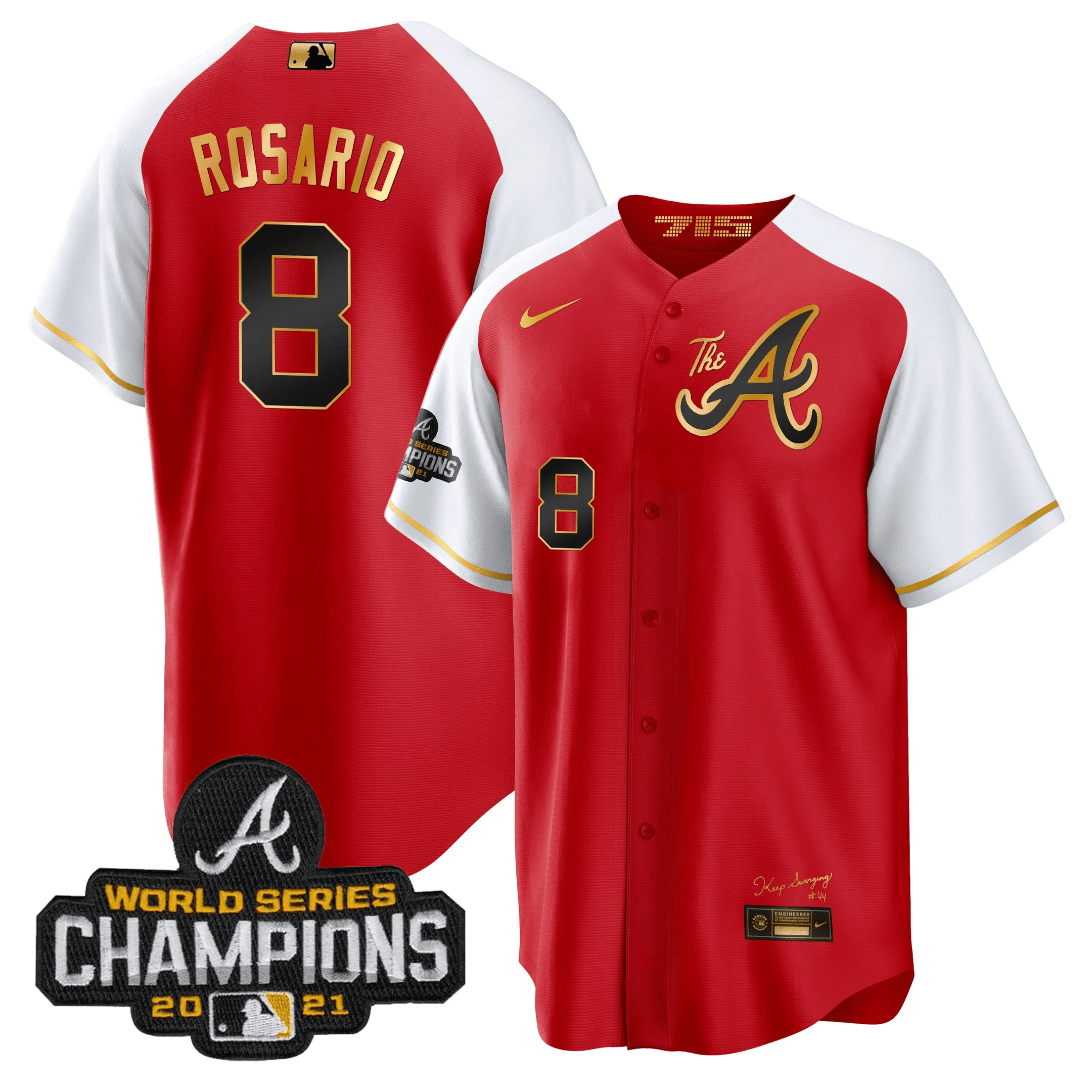 Eddie Rosario Men's Atlanta Braves Champions Alternate Gold Cool Base Red Jersey - All Stitched