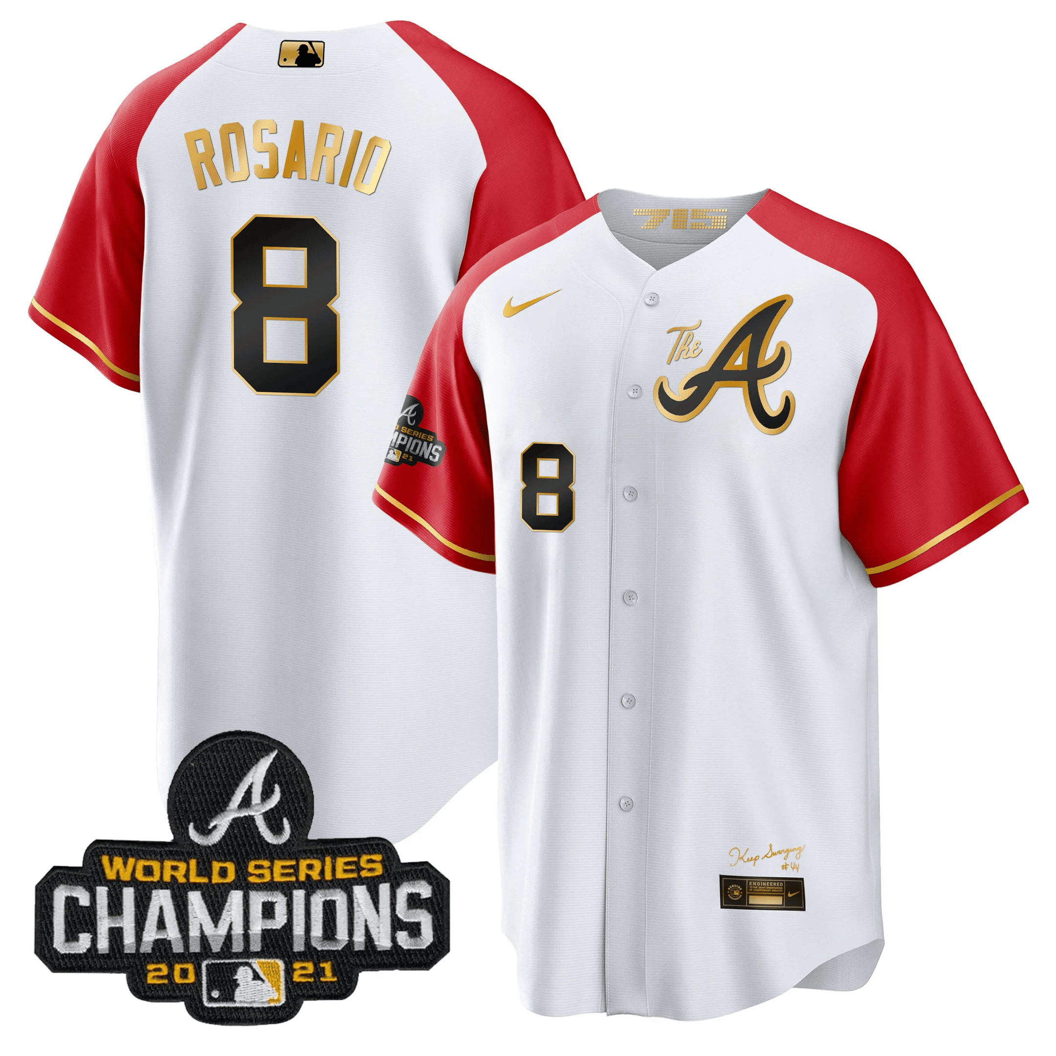 Eddie Rosario Men's Atlanta Braves Champions Alternate Gold Cool Base White Jersey - All Stitched