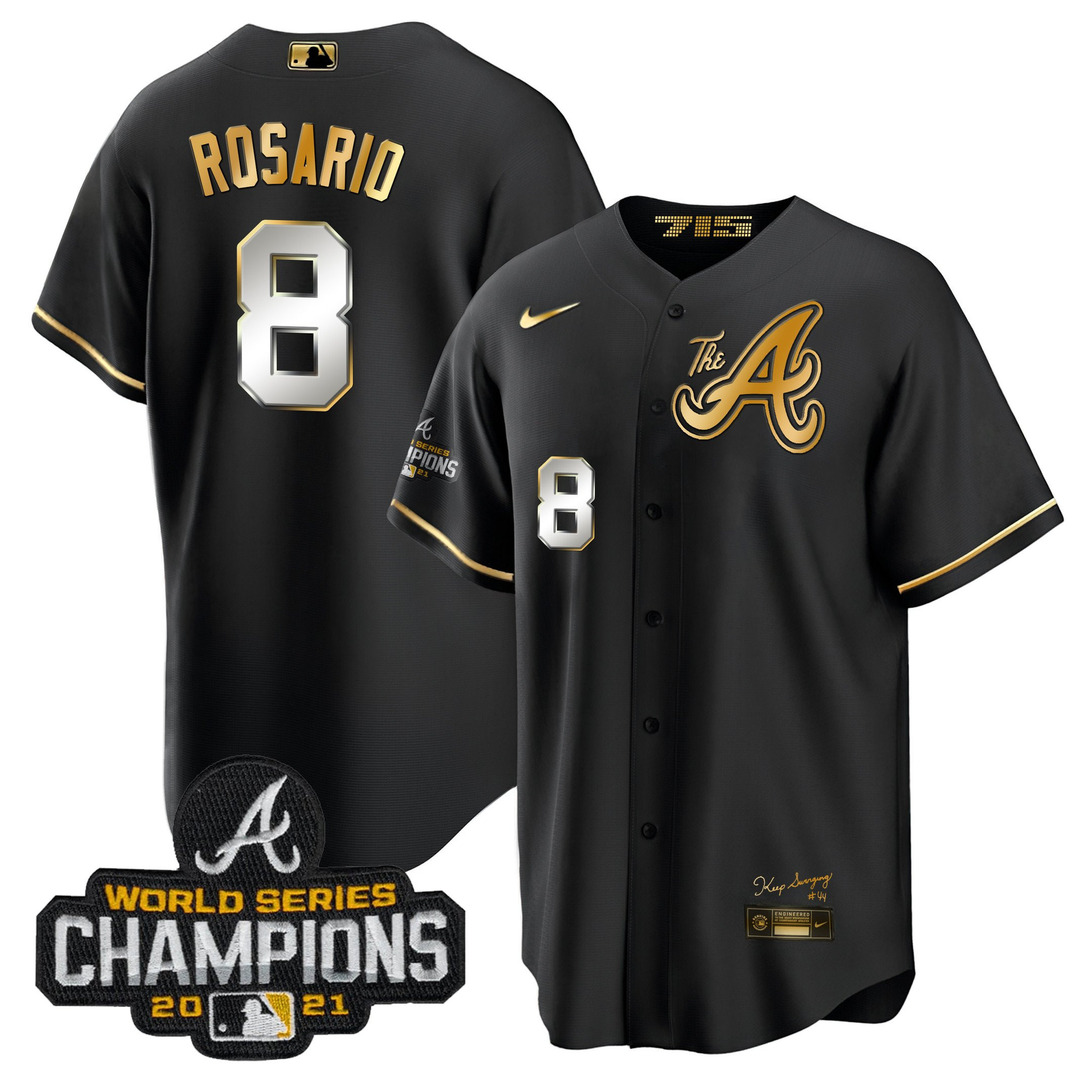 Eddie Rosario Men's Atlanta Braves Champions City Connect Gold Cool Base Black Gold Jersey - All Stitched