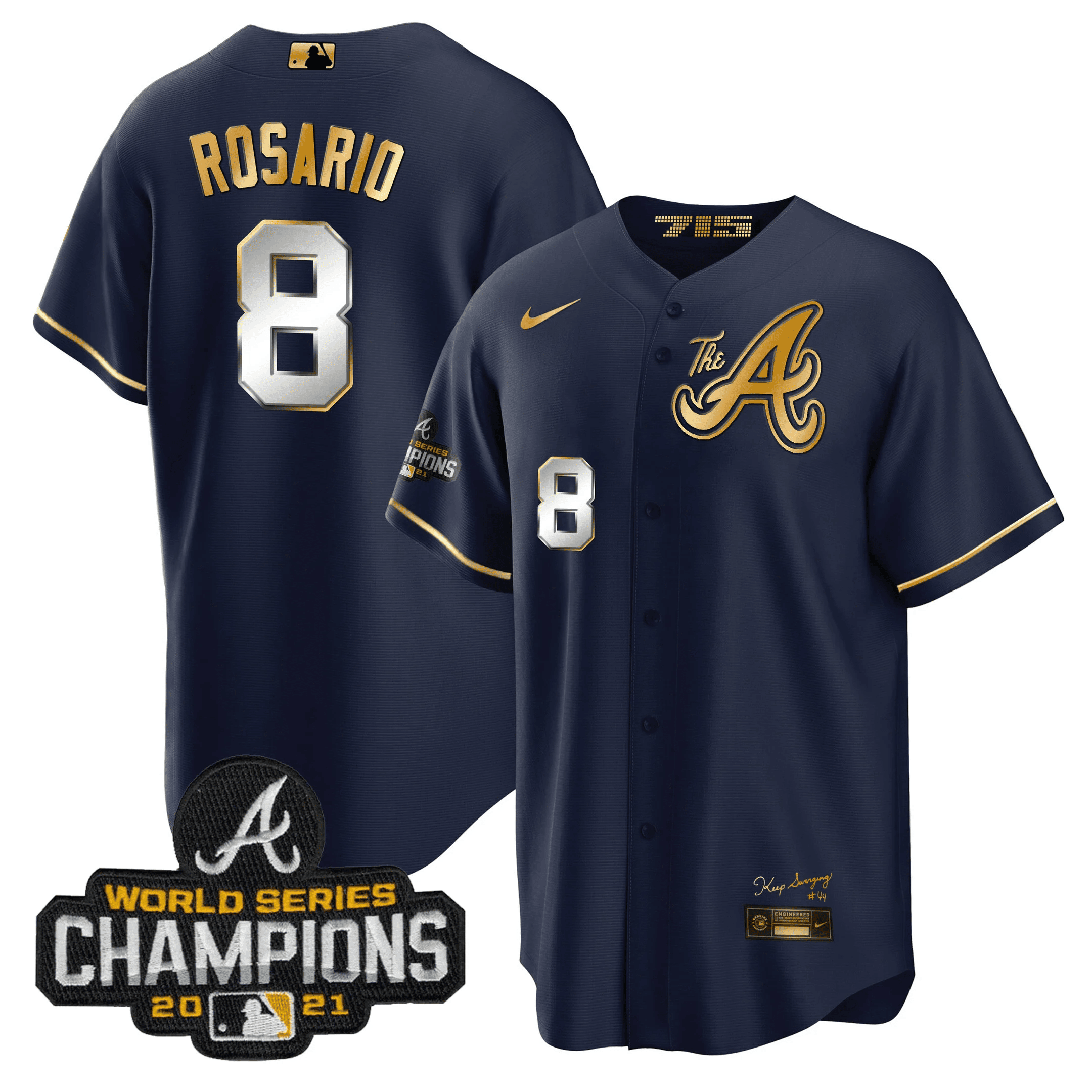 Eddie Rosario Men's Atlanta Braves Champions City Connect Gold Cool Base Navy Gold Jersey - All Stitched