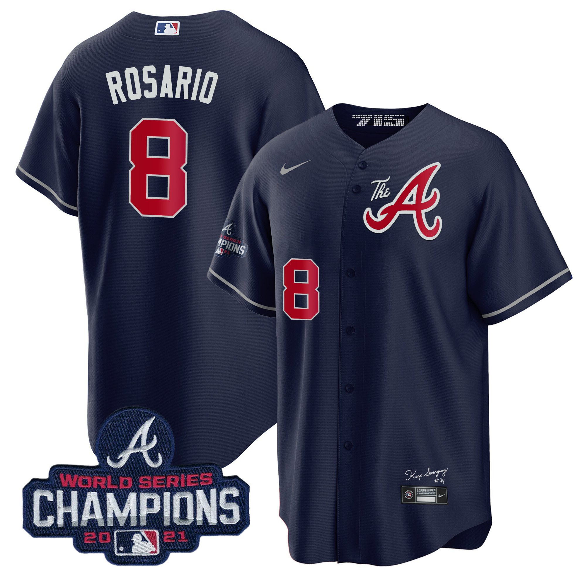 Eddie Rosario Men's Atlanta Braves Champions City Connect Gold Cool Base Navy Jersey - All Stitched