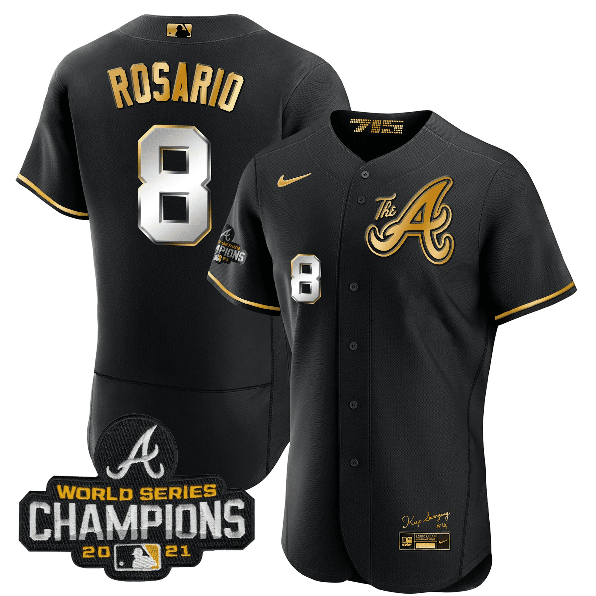 Eddie Rosario Men's Atlanta Braves Champions City Connect Gold Flex Base Black Gold Jersey - All Stitched