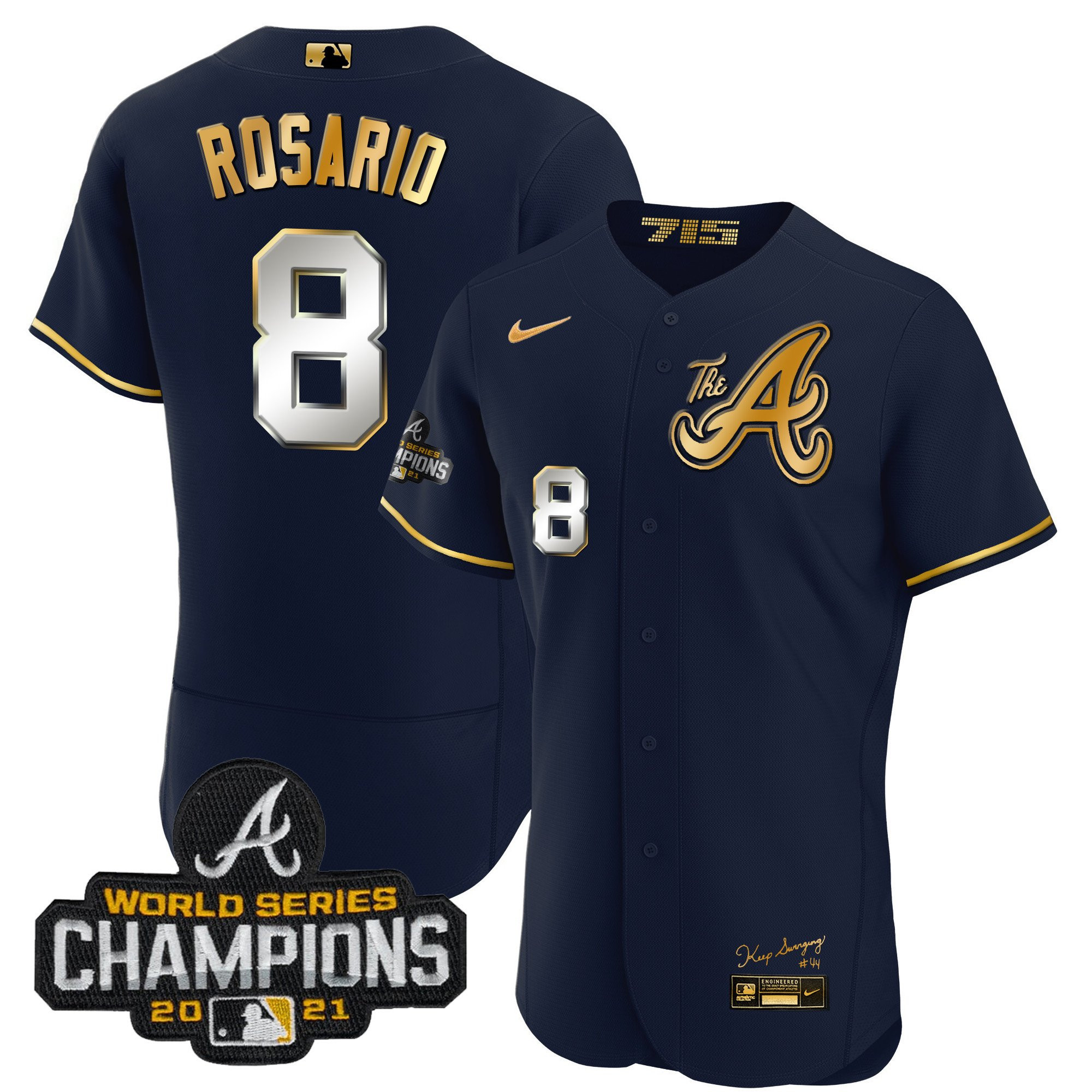 Eddie Rosario Men's Atlanta Braves Champions City Connect Gold Flex Base Navy Gold Jersey - All Stitched