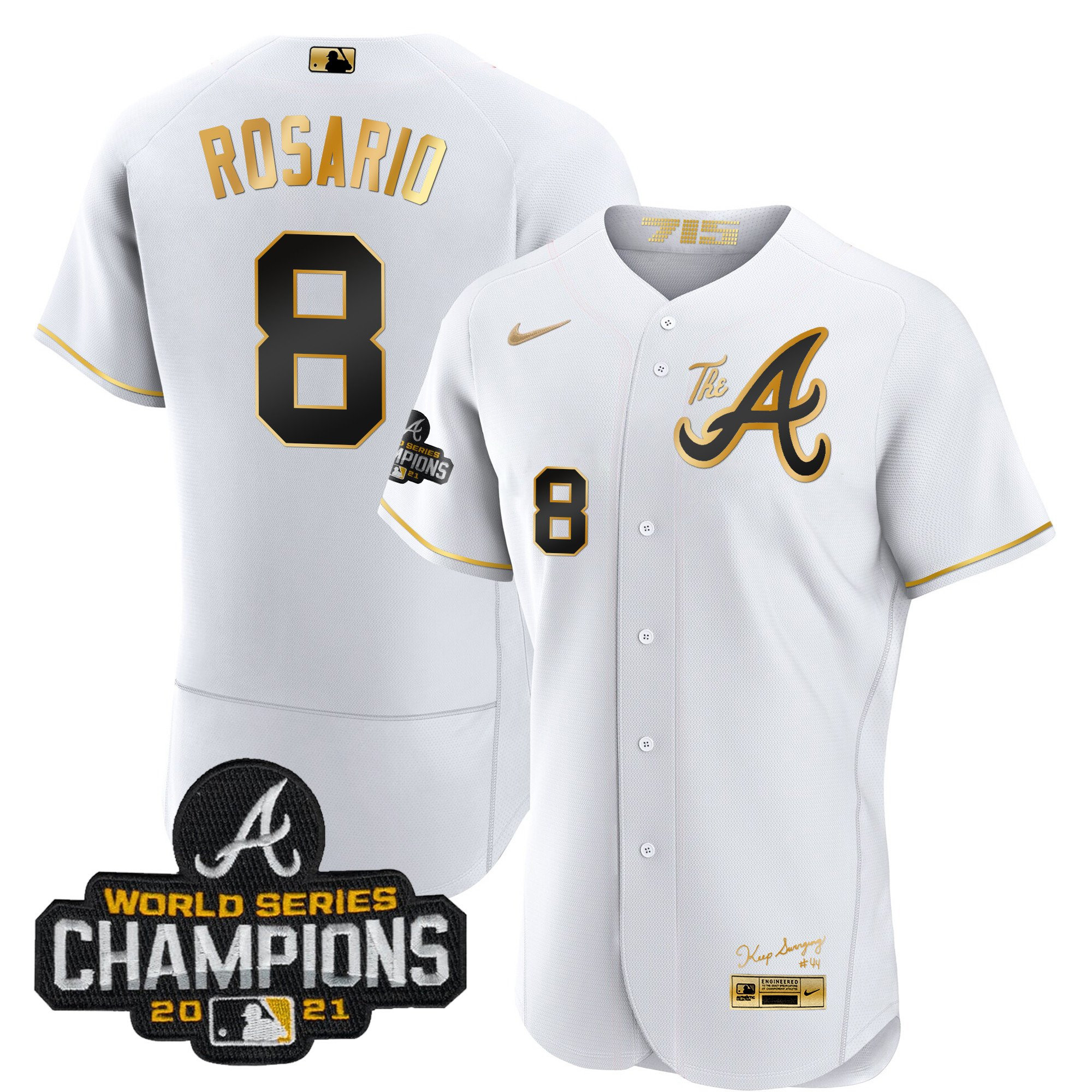 Eddie Rosario Men's Atlanta Braves Champions City Connect Gold Flex Base White Gold Jersey - All Stitched