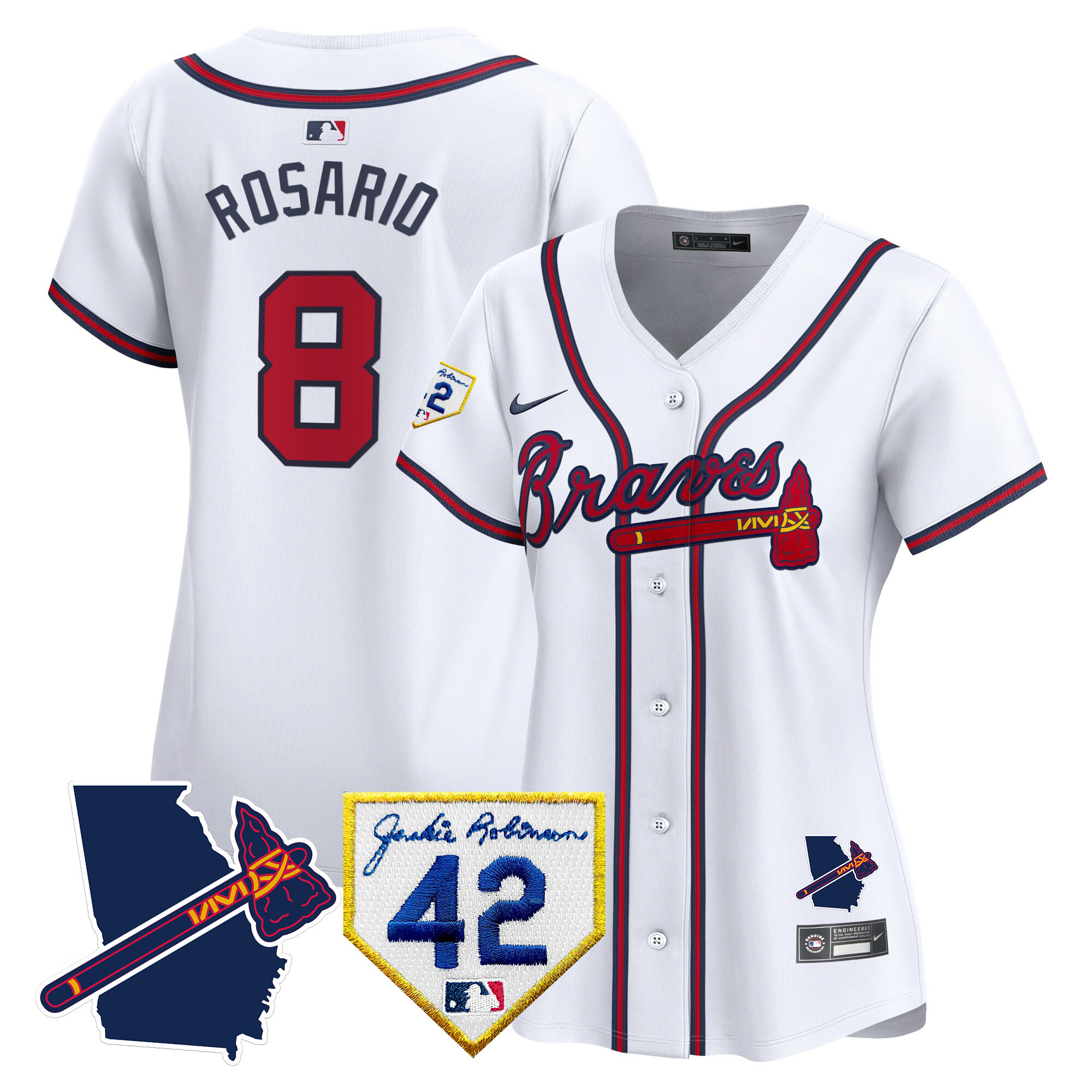 Eddie Rosario Women's Atlanta Braves 2024 Robinson & Georgia Patch Vapor Premier Limited White Jersey - All Stitched